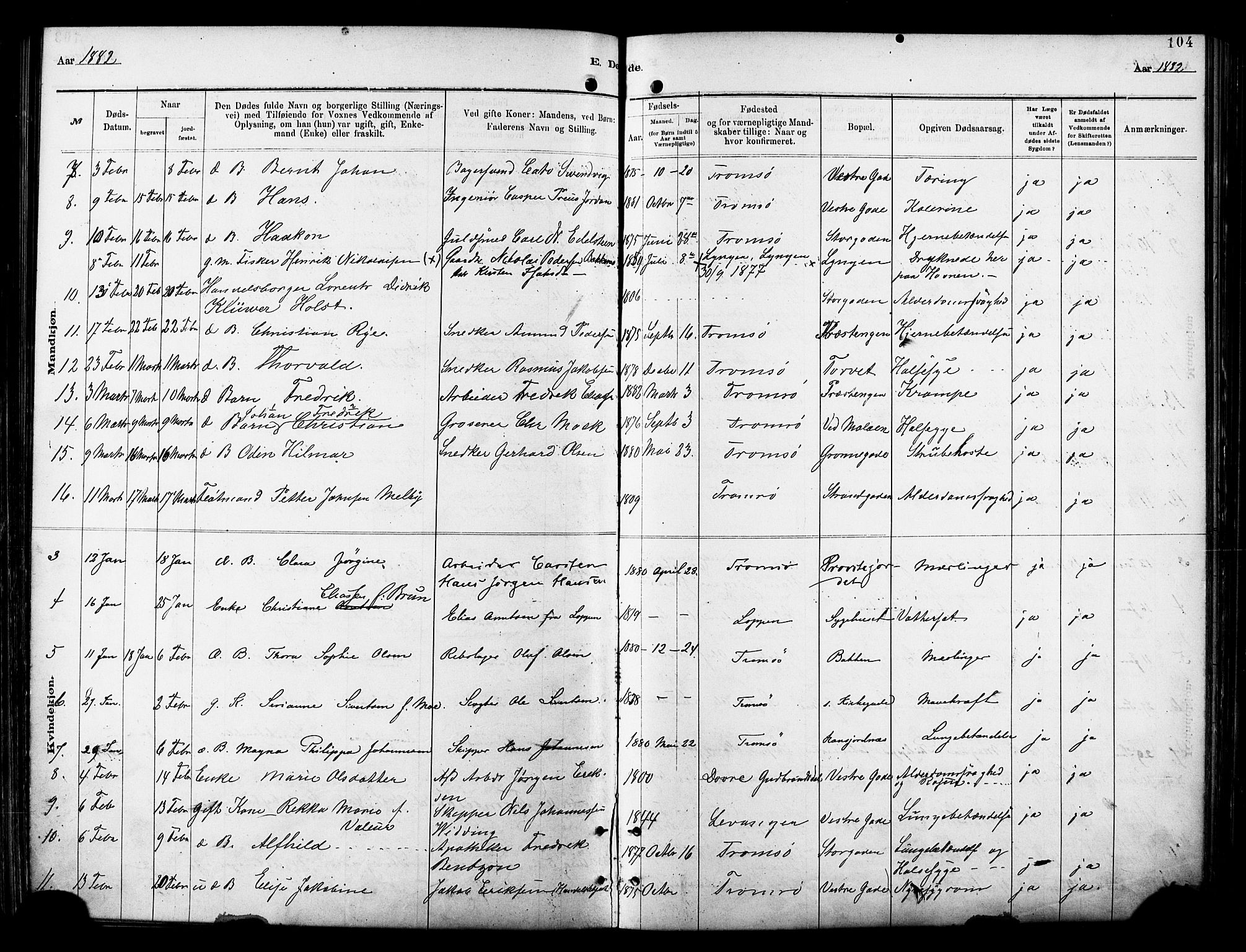Tromsø sokneprestkontor/stiftsprosti/domprosti, SATØ/S-1343/G/Ga/L0014kirke: Parish register (official) no. 14, 1878-1888, p. 104