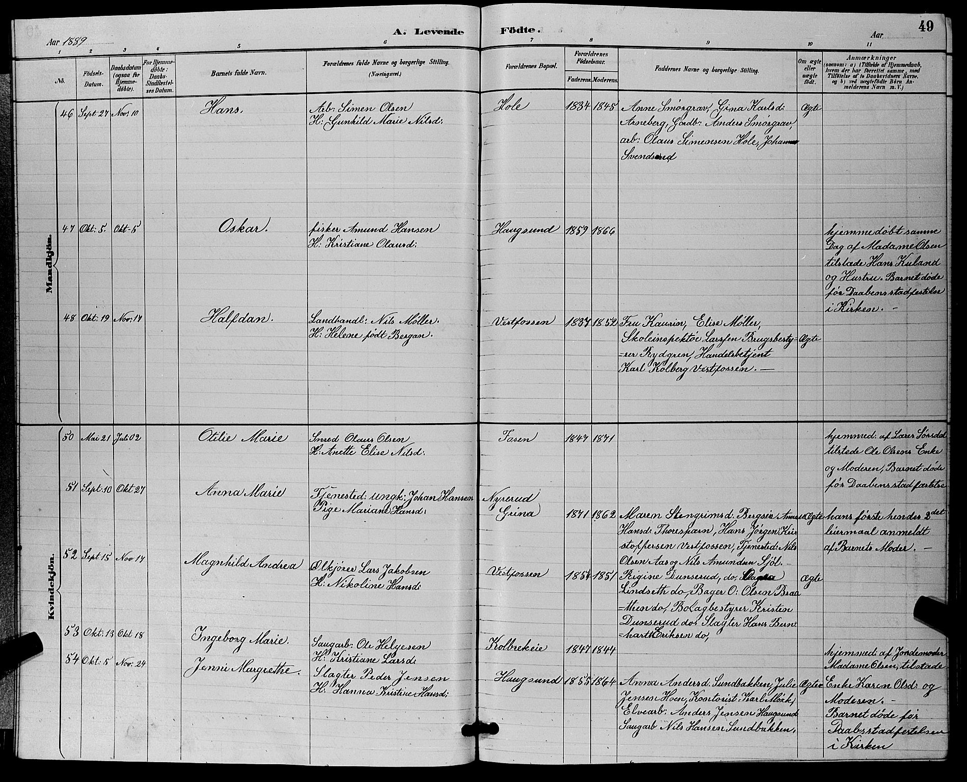 Eiker kirkebøker, SAKO/A-4/G/Ga/L0006: Parish register (copy) no. I 6, 1885-1893, p. 49