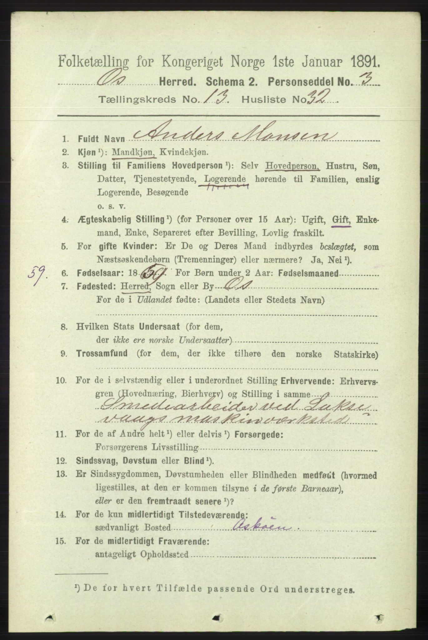 RA, 1891 census for 1243 Os, 1891, p. 2980