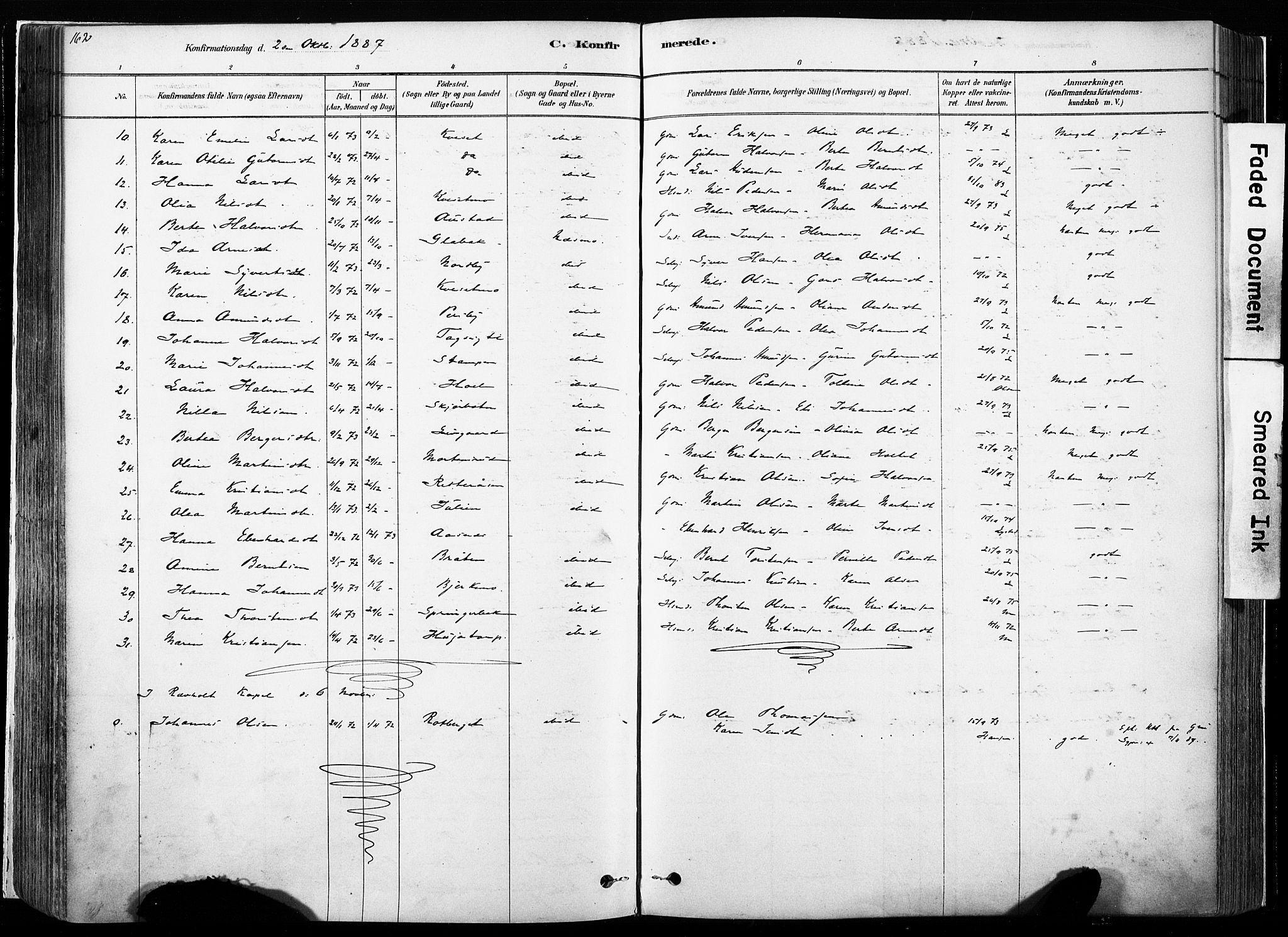 Hof prestekontor, AV/SAH-PREST-038/H/Ha/Haa/L0010: Parish register (official) no. 10, 1878-1909, p. 162