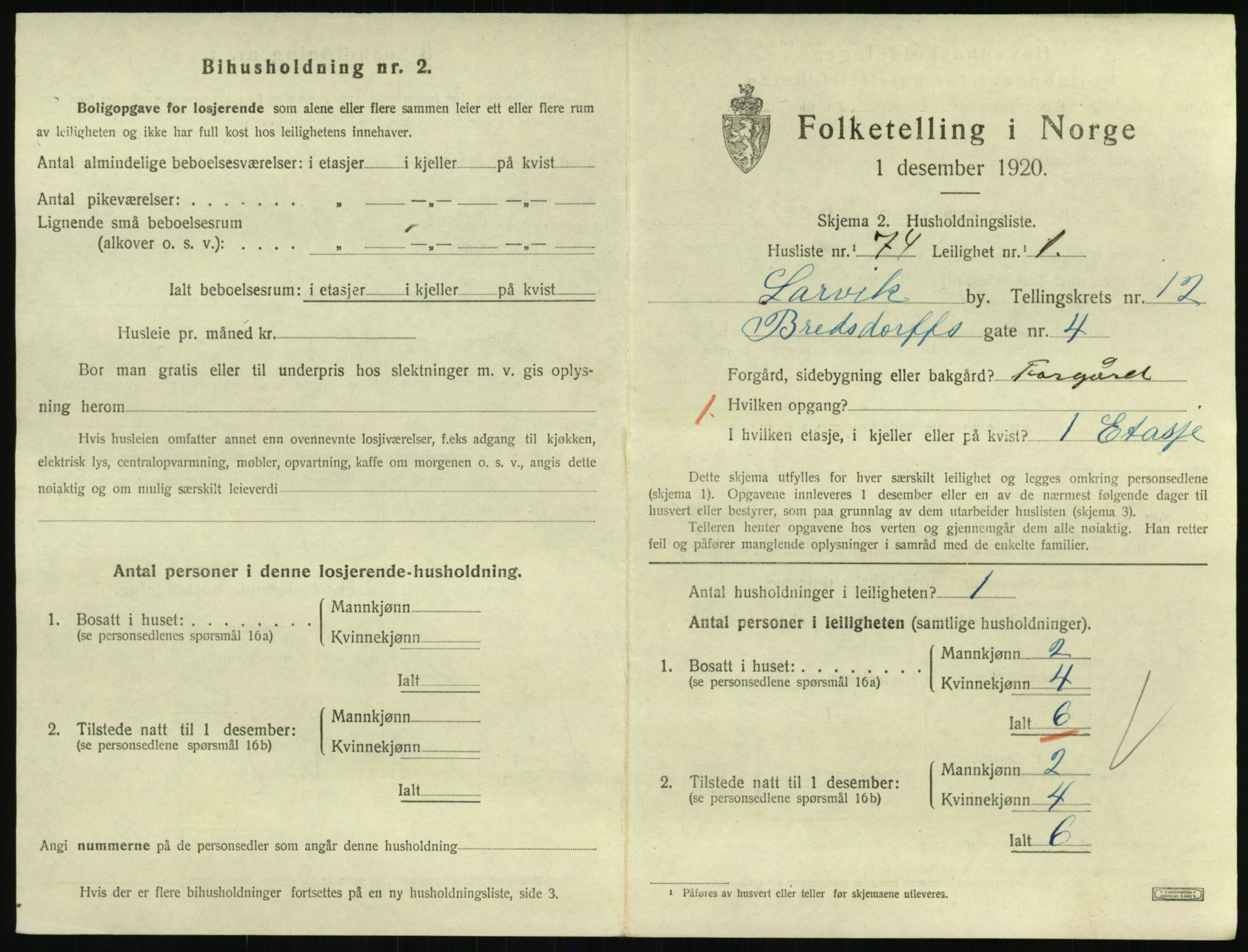 SAKO, 1920 census for Larvik, 1920, p. 8642