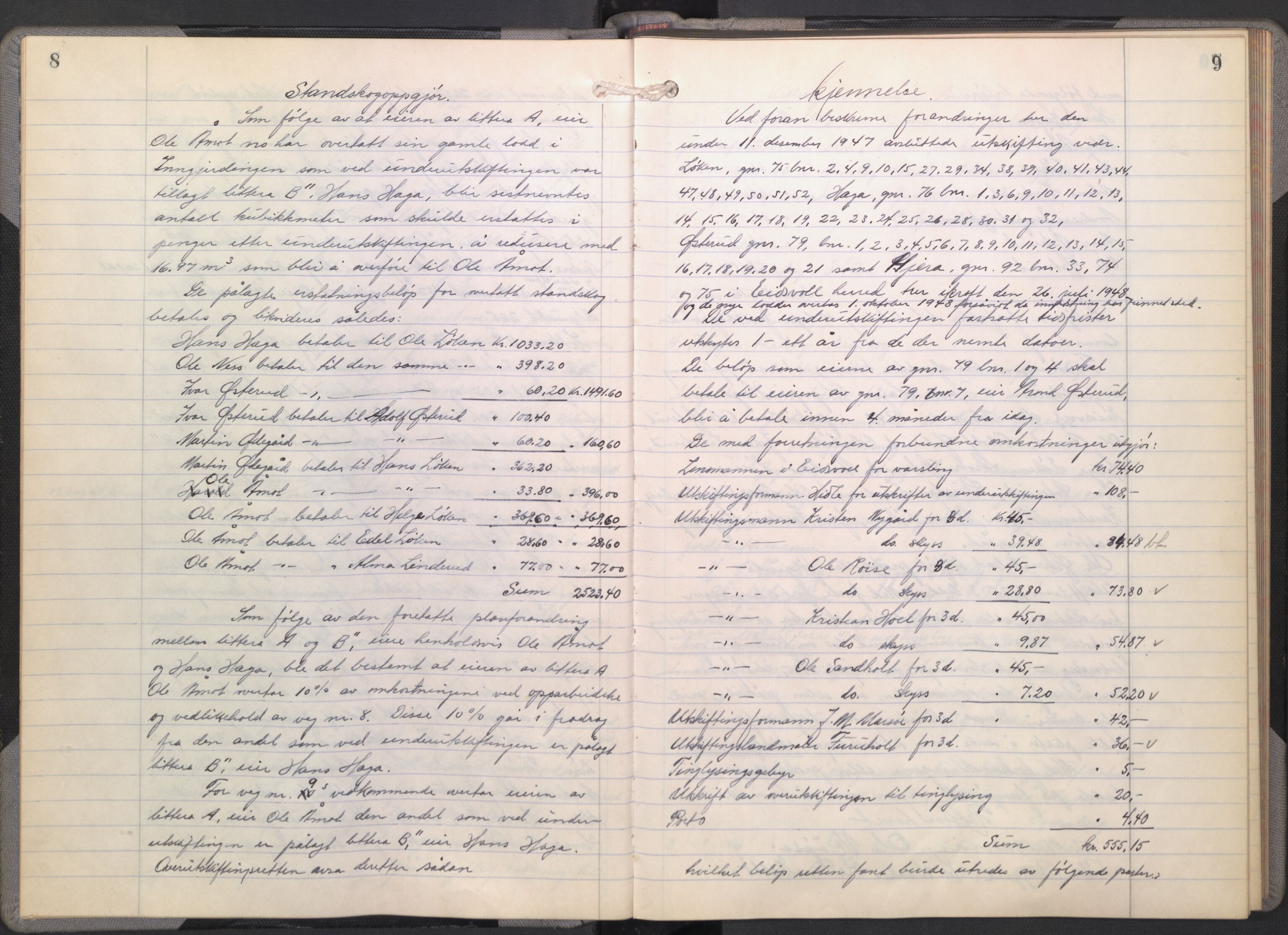 Eidsivating jordskifteoverrett, AV/SAO-A-10121a/A/L0001: Jordskifteoverrettsbok, 1948-1974, p. 8-9