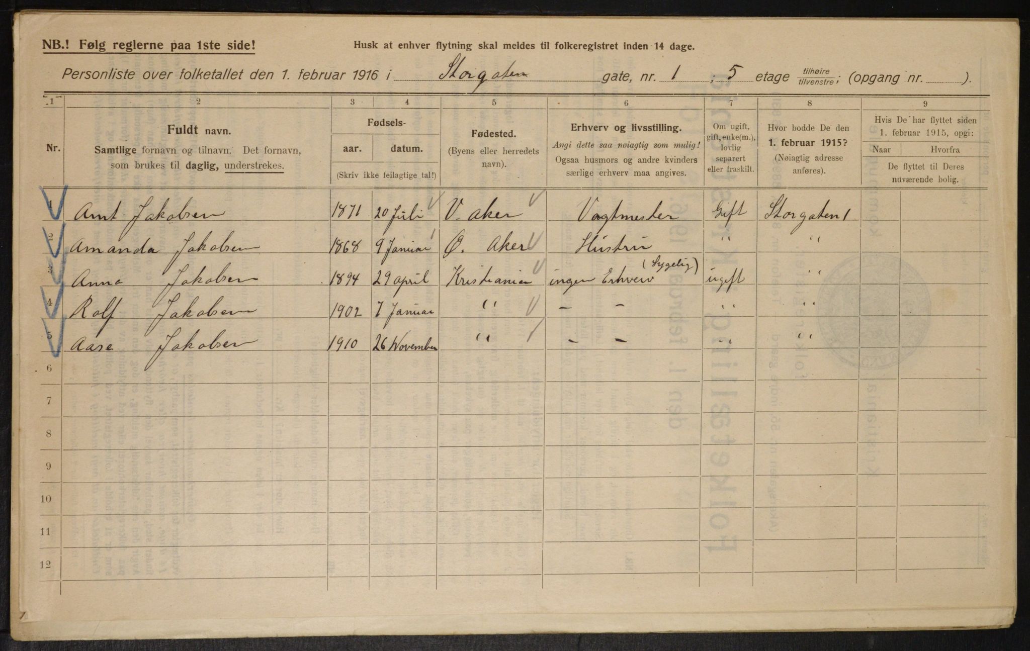 OBA, Municipal Census 1916 for Kristiania, 1916, p. 105702