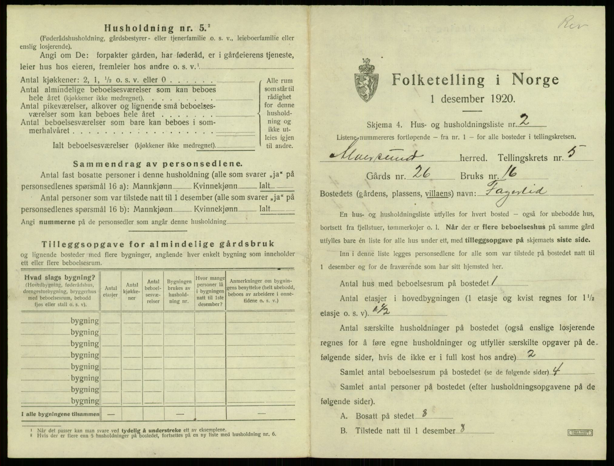 SAB, 1920 census for Alversund, 1920, p. 446