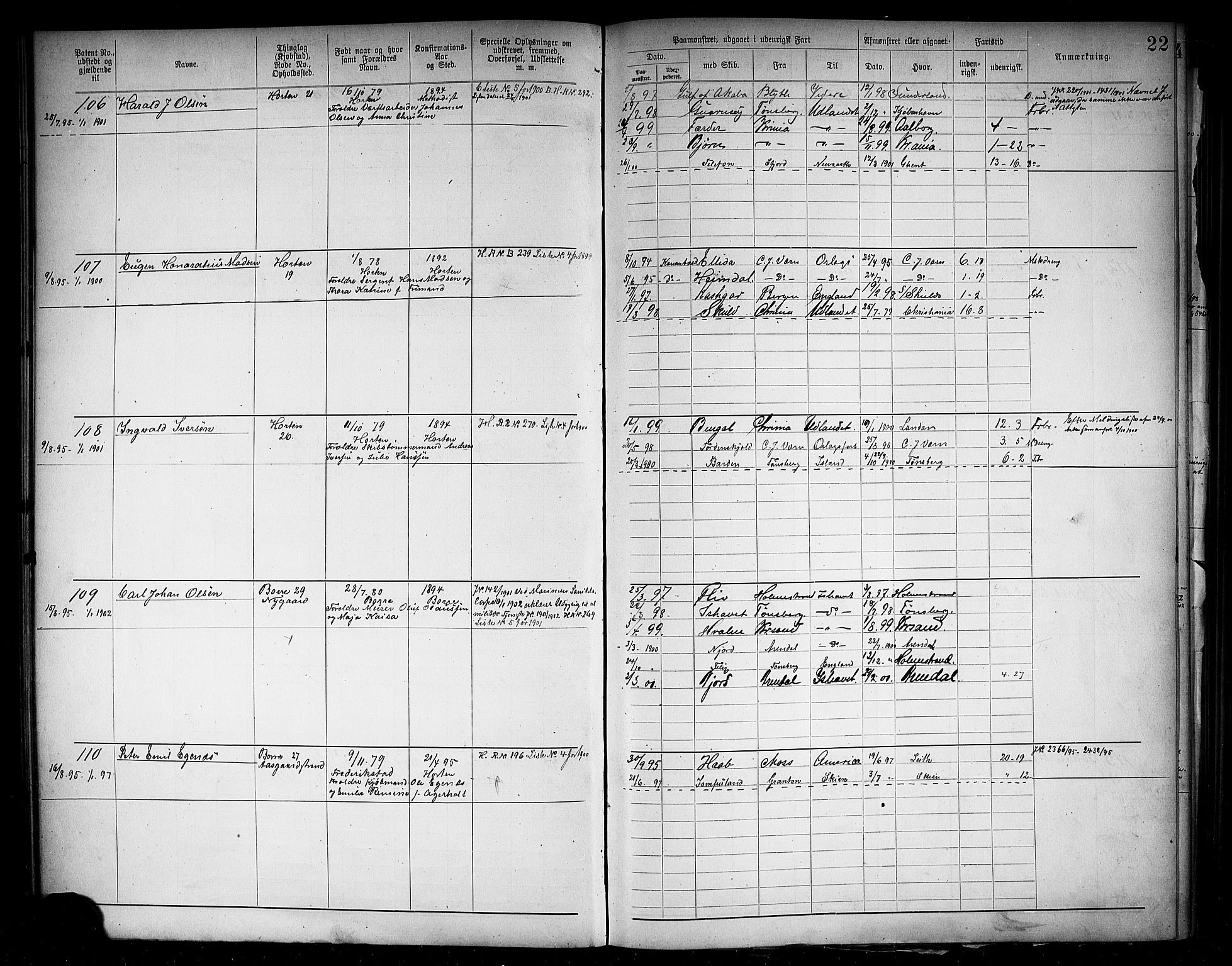 Horten innrulleringskontor, SAKO/A-785/F/Fb/L0006: Annotasjonsrulle, 1889-1911, p. 25