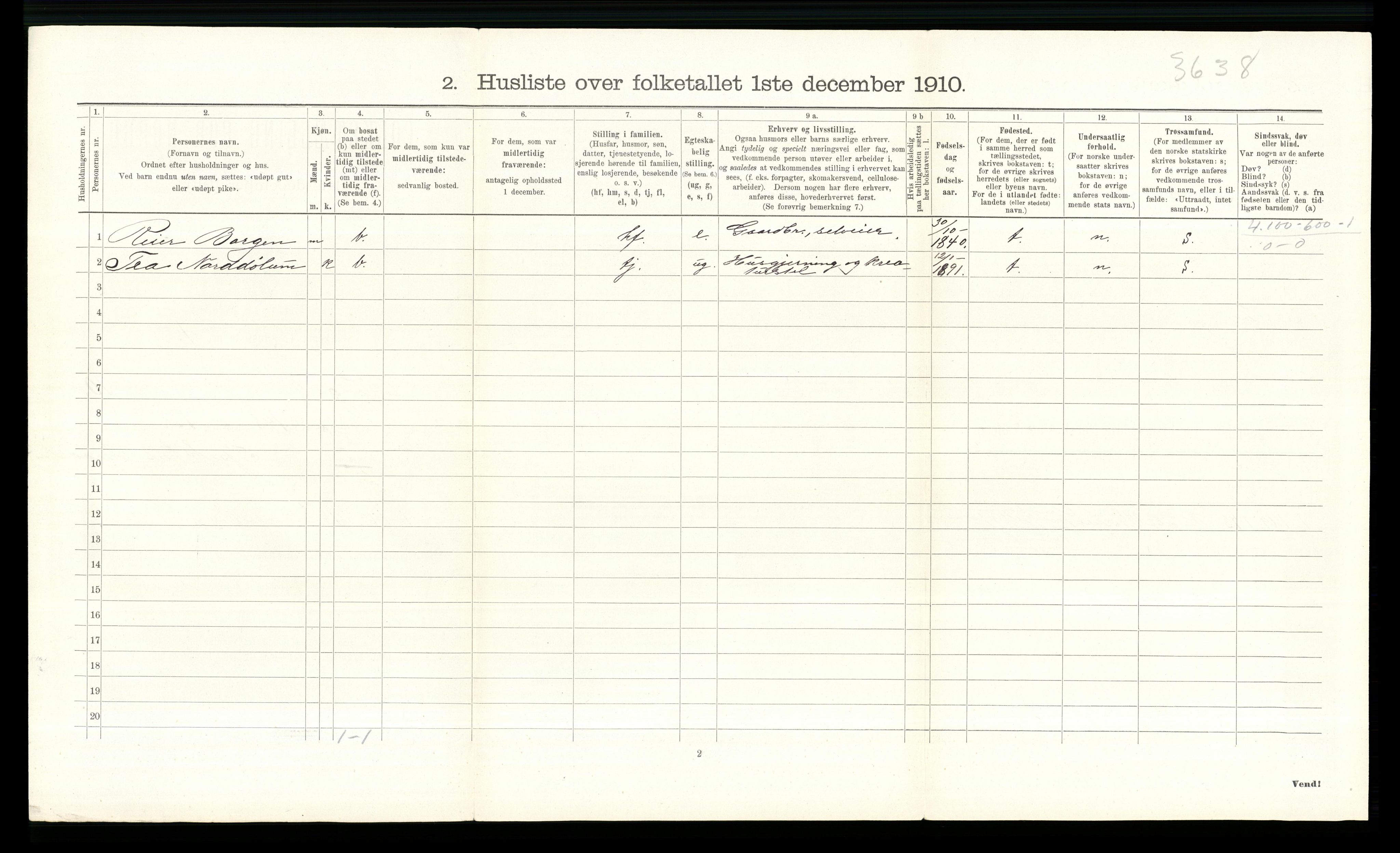 RA, 1910 census for Ringebu, 1910, p. 1351