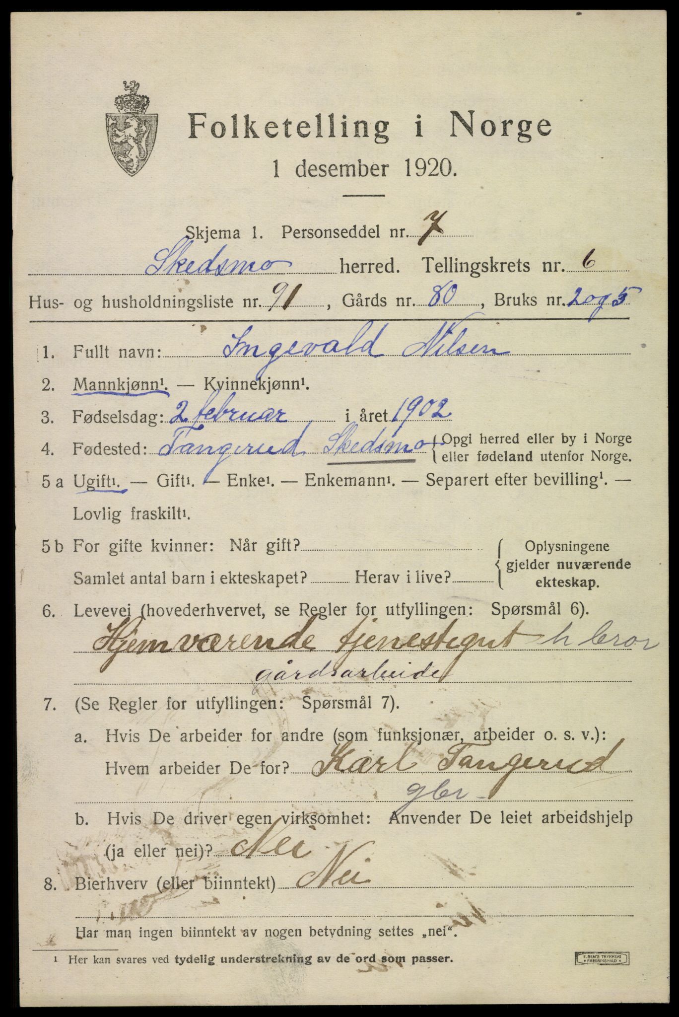 SAO, 1920 census for Skedsmo, 1920, p. 7173