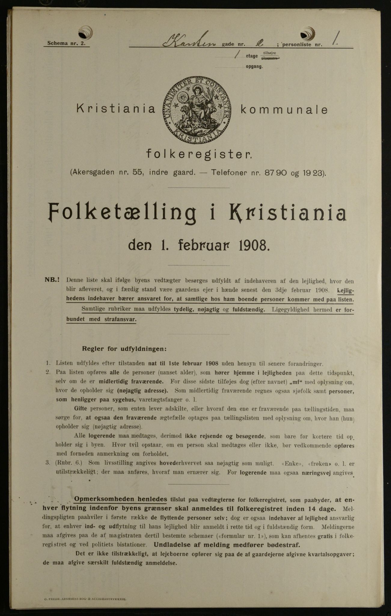 OBA, Municipal Census 1908 for Kristiania, 1908, p. 43125