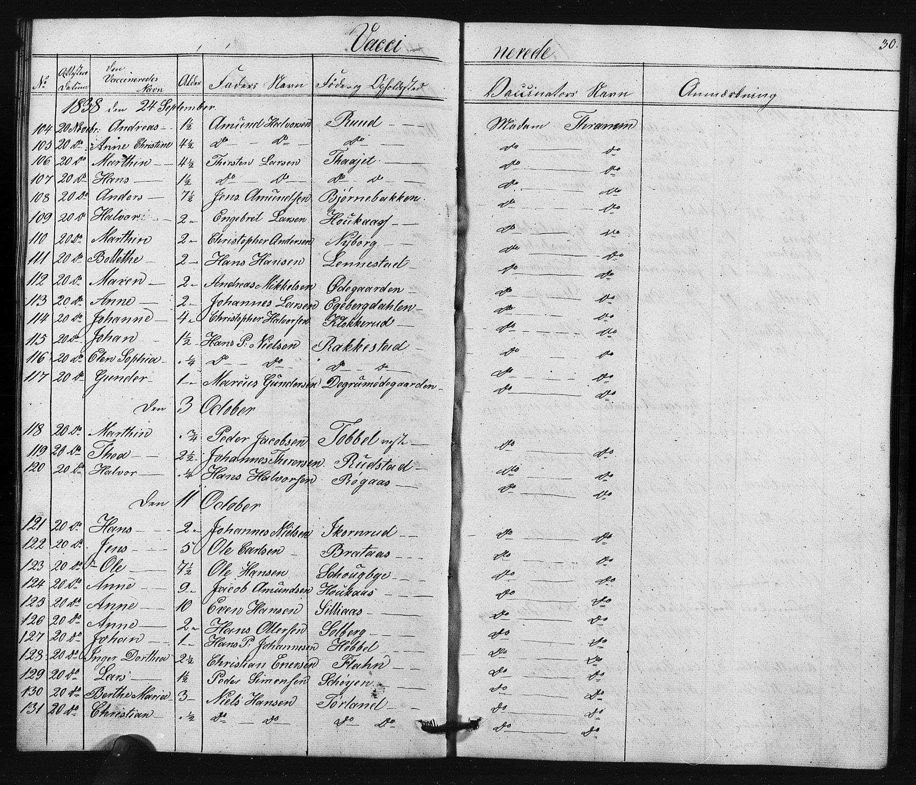 Enebakk prestekontor Kirkebøker, SAO/A-10171c/F/Fa/L0015: Parish register (official) no. I 15, 1830-1867, p. 30