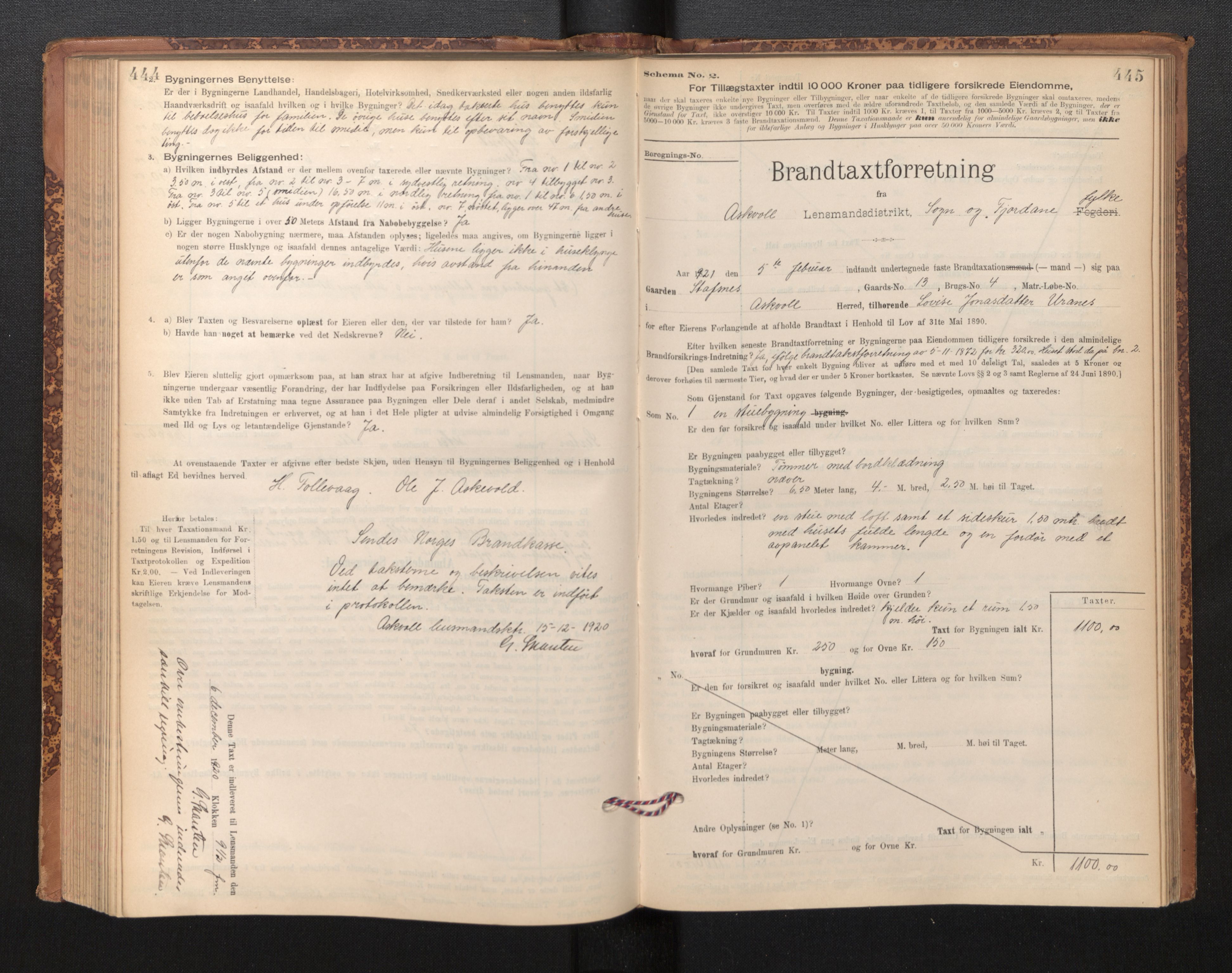 Lensmannen i Askvoll, SAB/A-26301/0012/L0004: Branntakstprotokoll, skjematakst og liste over branntakstmenn, 1895-1932, p. 444-445