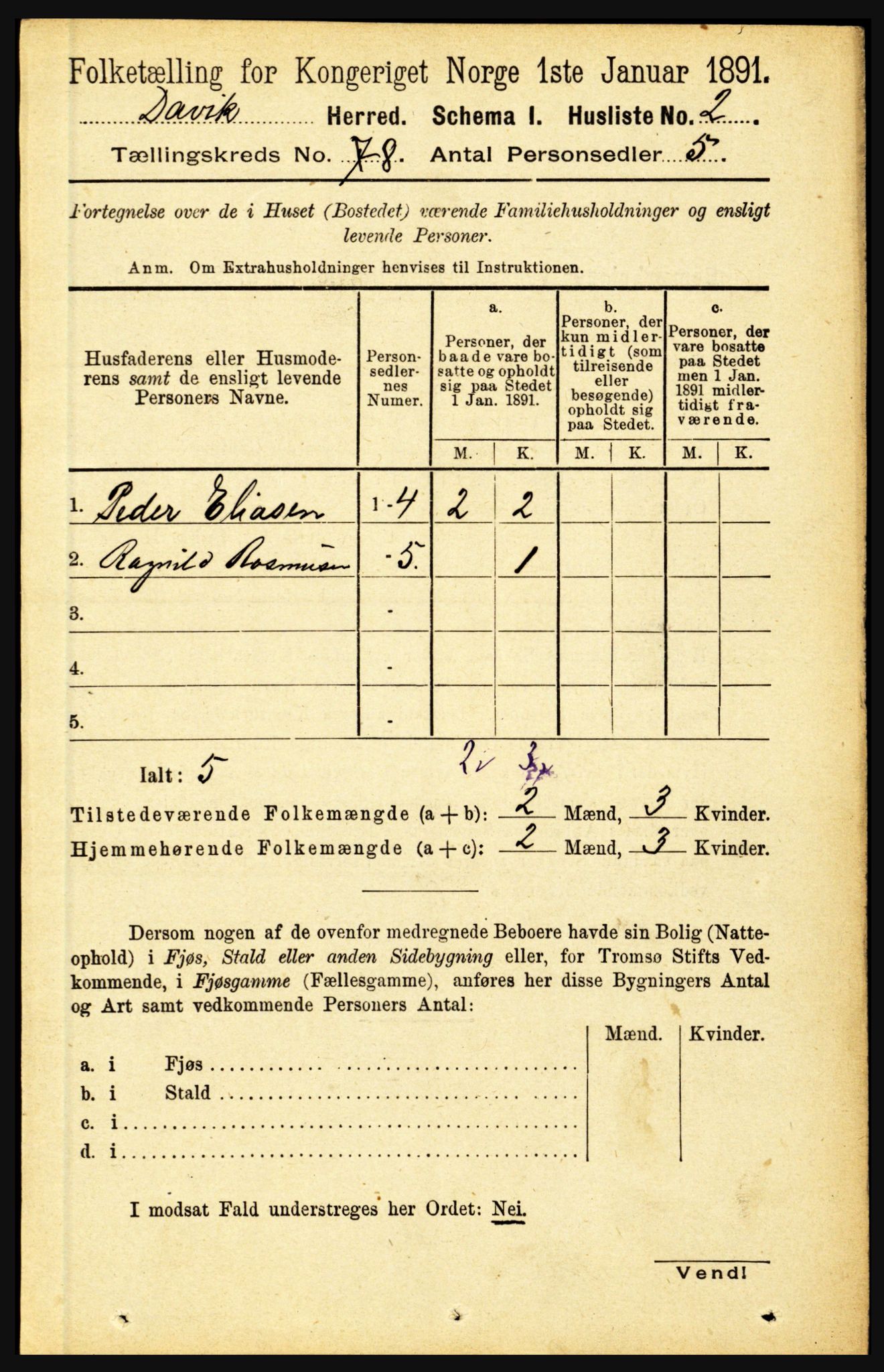 RA, 1891 census for 1442 Davik, 1891, p. 3182