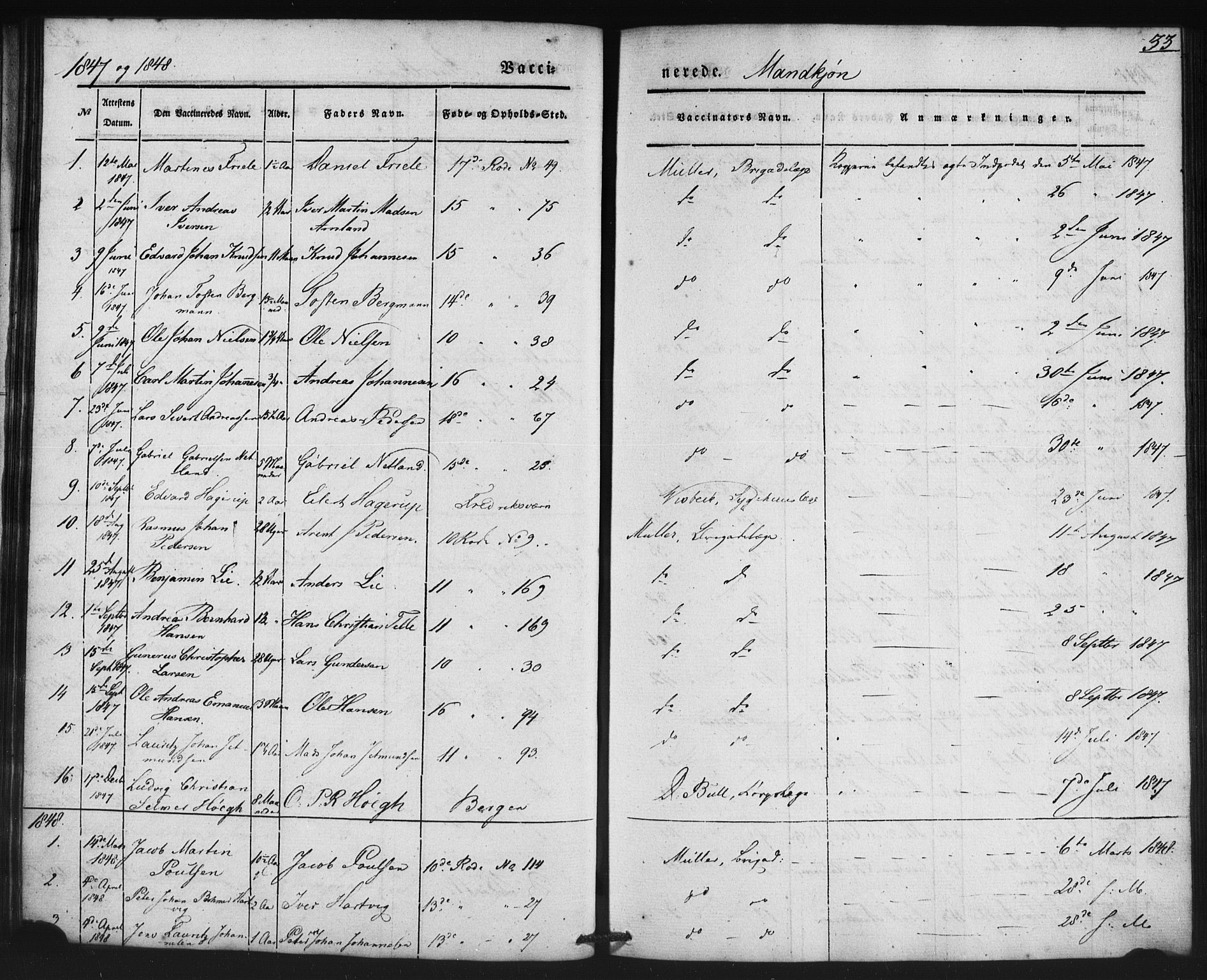 Domkirken sokneprestembete, SAB/A-74801/H/Haa/L0046: Parish register (official) no. F 1, 1841-1852, p. 33