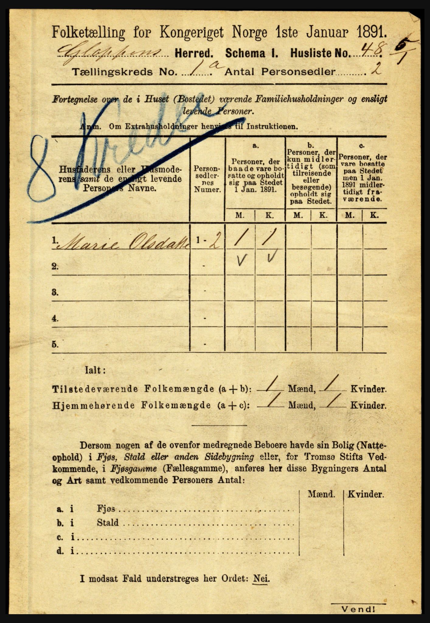 RA, 1891 census for 1445 Gloppen, 1891, p. 74