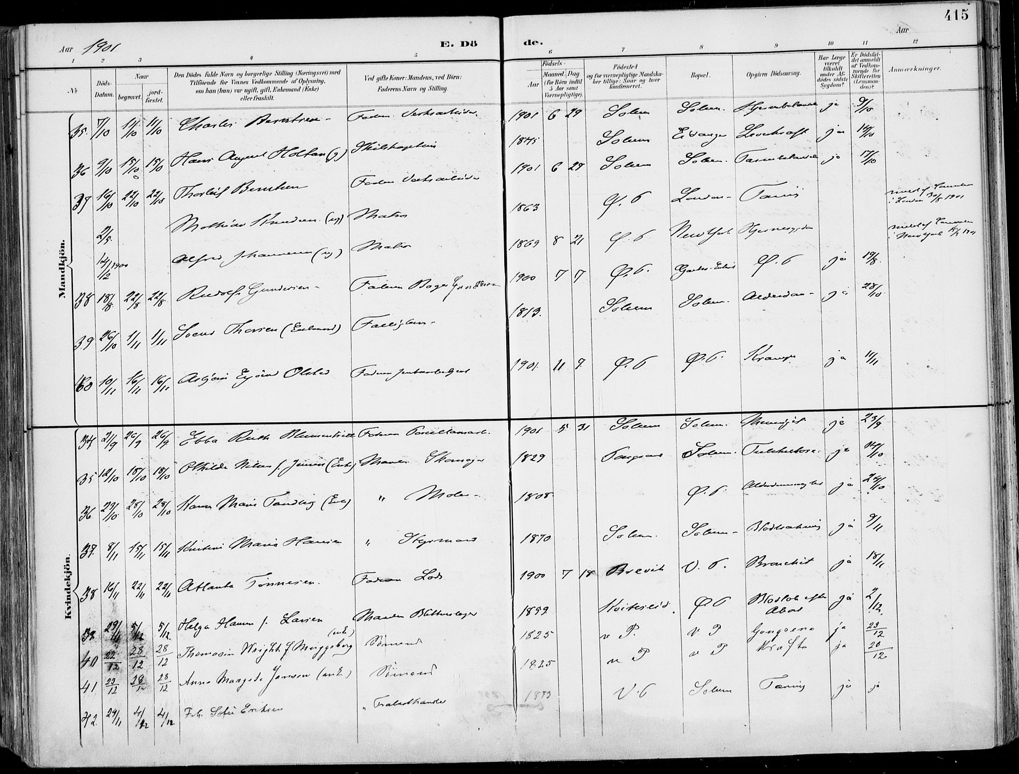 Porsgrunn kirkebøker , AV/SAKO-A-104/F/Fa/L0011: Parish register (official) no. 11, 1895-1919, p. 415