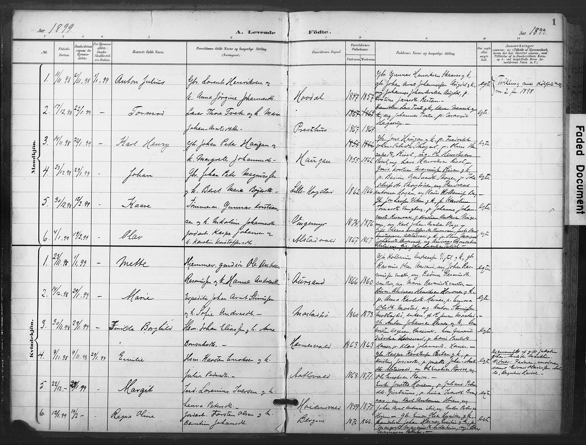 Ministerialprotokoller, klokkerbøker og fødselsregistre - Nord-Trøndelag, SAT/A-1458/713/L0122: Parish register (official) no. 713A11, 1899-1910, p. 1