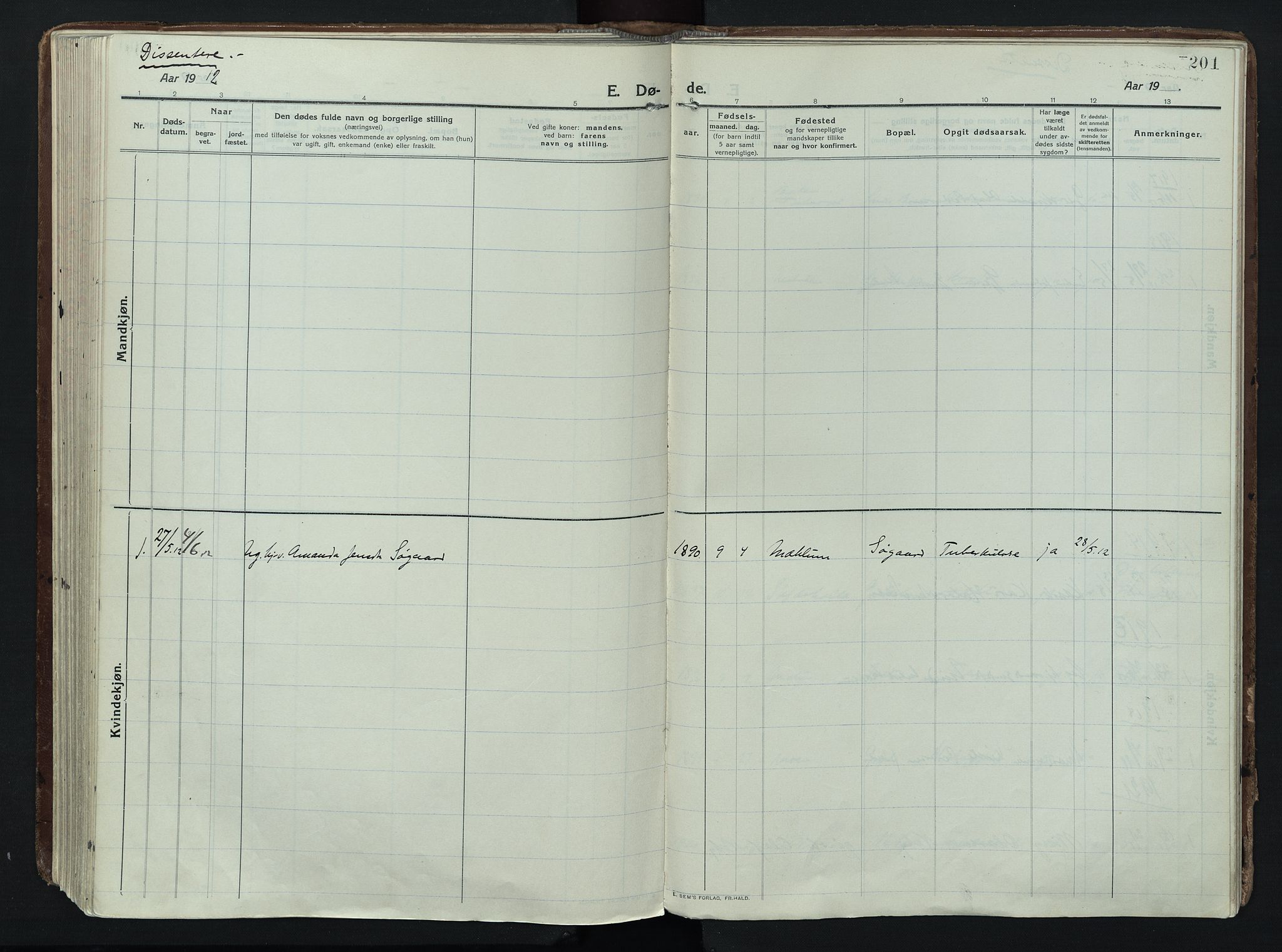 Trysil prestekontor, SAH/PREST-046/H/Ha/Haa/L0014: Parish register (official) no. 14, 1912-1923, p. 201