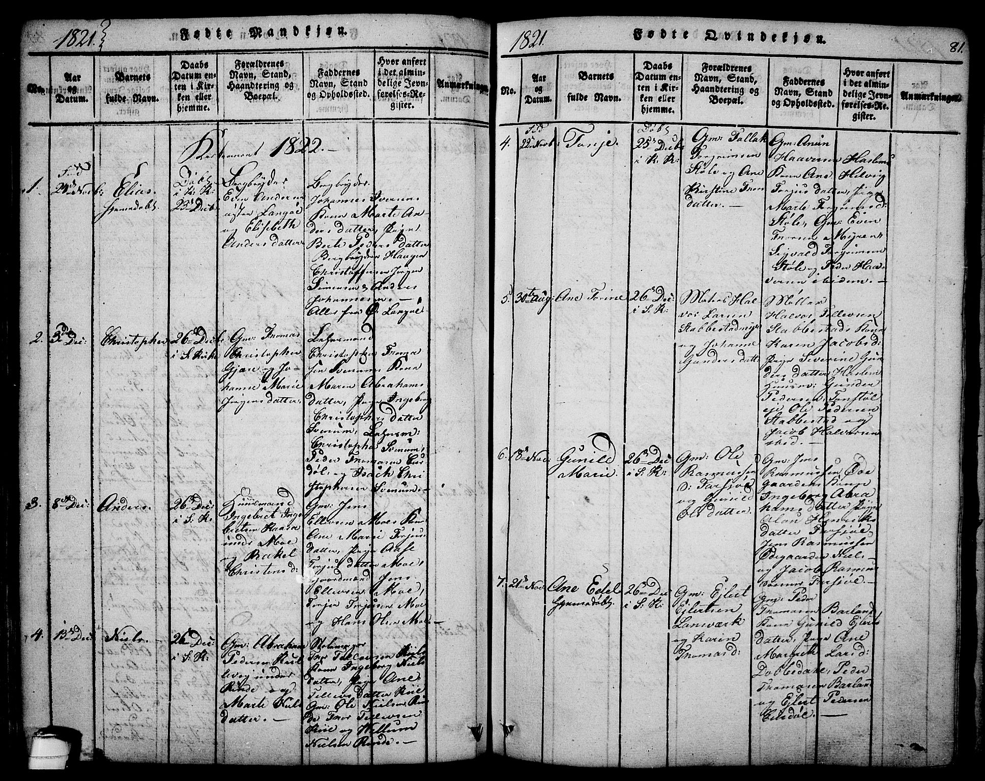 Sannidal kirkebøker, SAKO/A-296/F/Fa/L0004: Parish register (official) no. 4, 1814-1829, p. 81