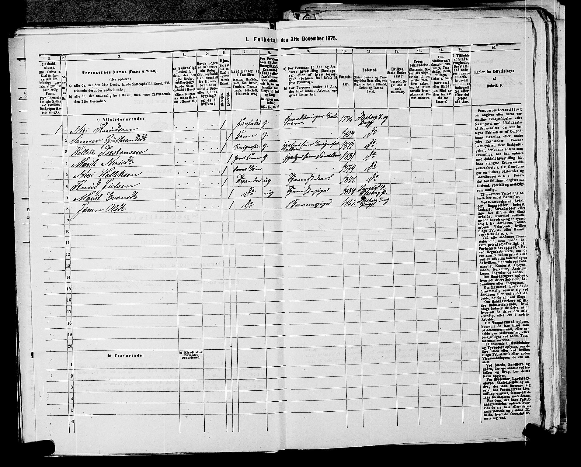 SAKO, 1875 census for 0631P Flesberg, 1875, p. 272