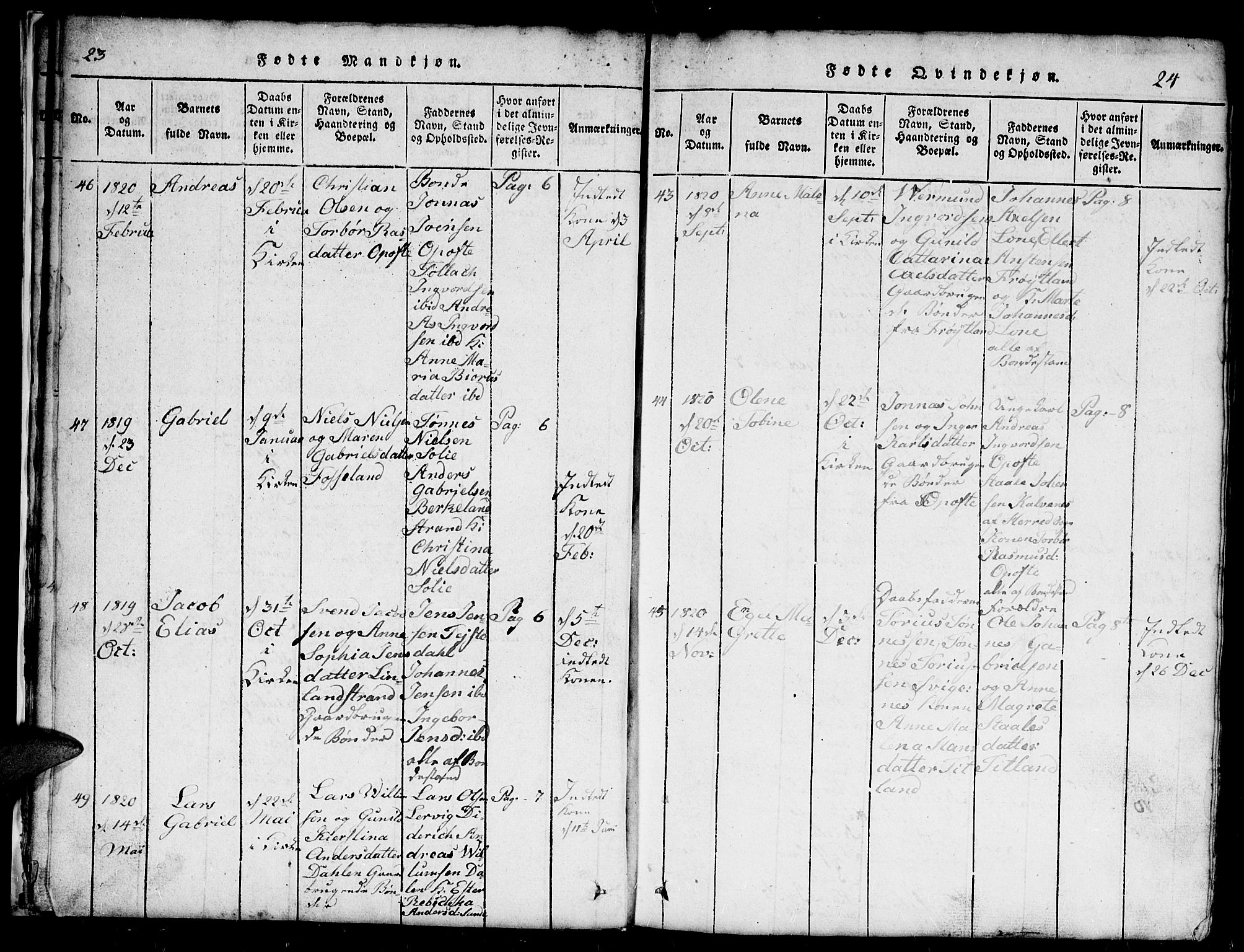Kvinesdal sokneprestkontor, SAK/1111-0026/F/Fb/Fba/L0001: Parish register (copy) no. B 1, 1815-1839, p. 23-24