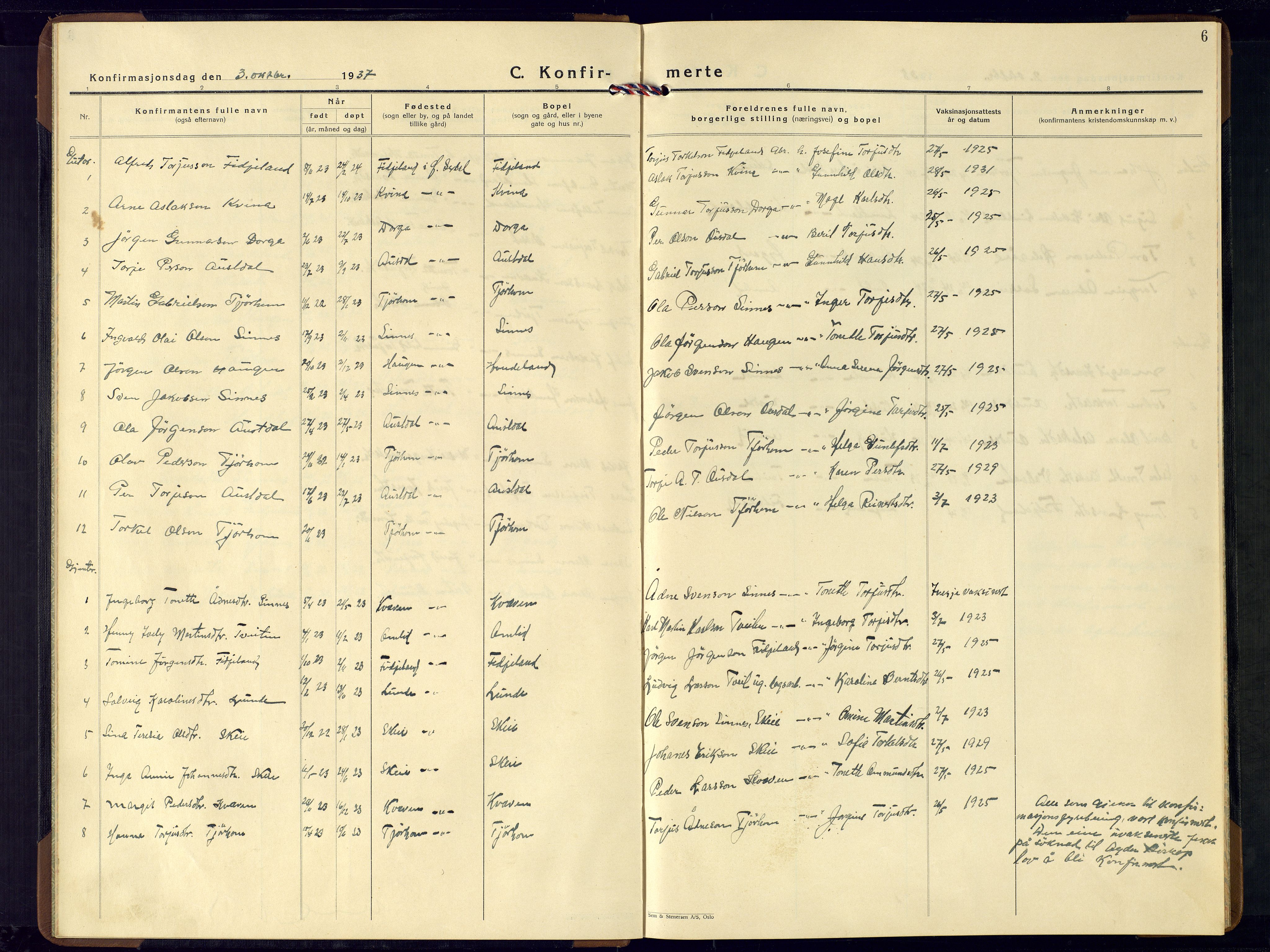 Sirdal sokneprestkontor, AV/SAK-1111-0036/F/Fb/Fba/L0003: Parish register (copy) no. B-3, 1935-1958, p. 6