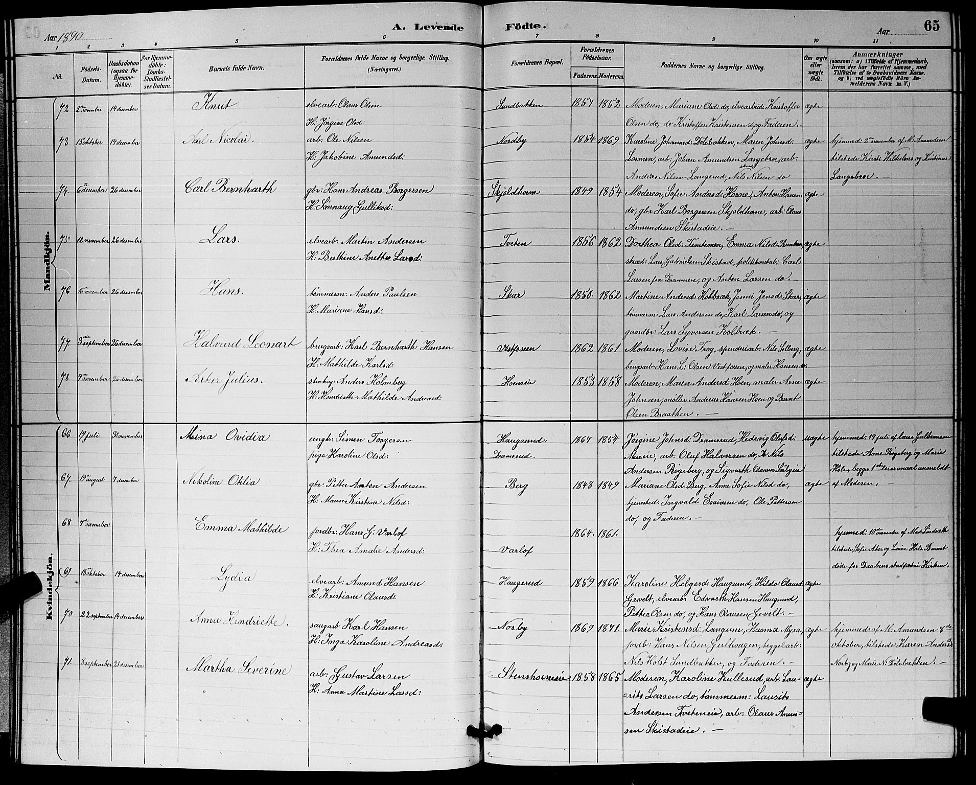 Eiker kirkebøker, AV/SAKO-A-4/G/Ga/L0006: Parish register (copy) no. I 6, 1885-1893, p. 65