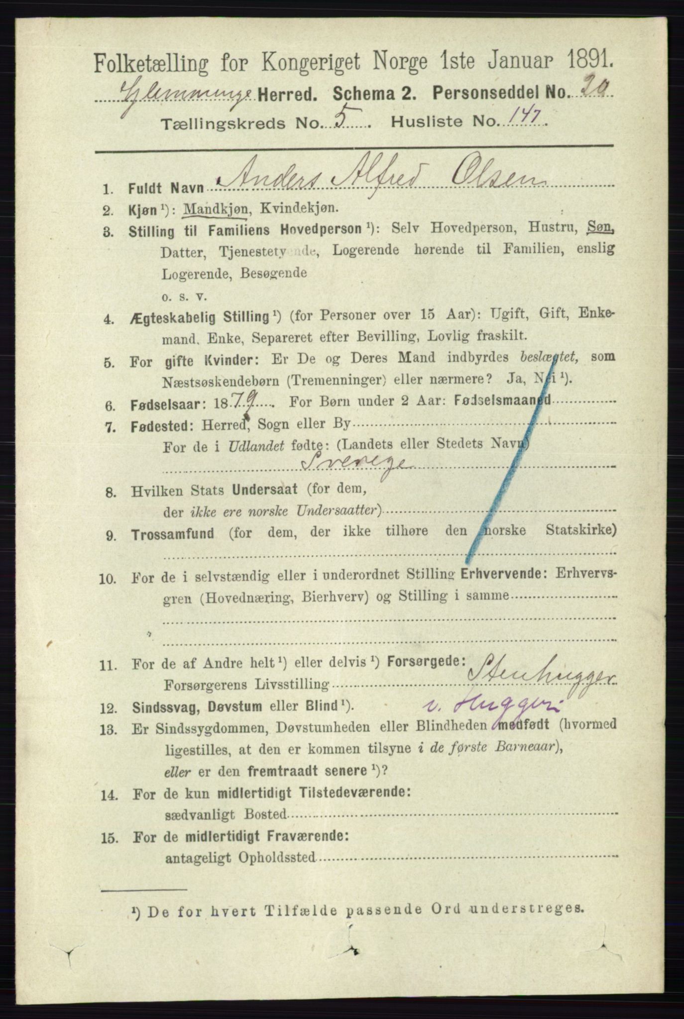 RA, 1891 census for 0132 Glemmen, 1891, p. 7303