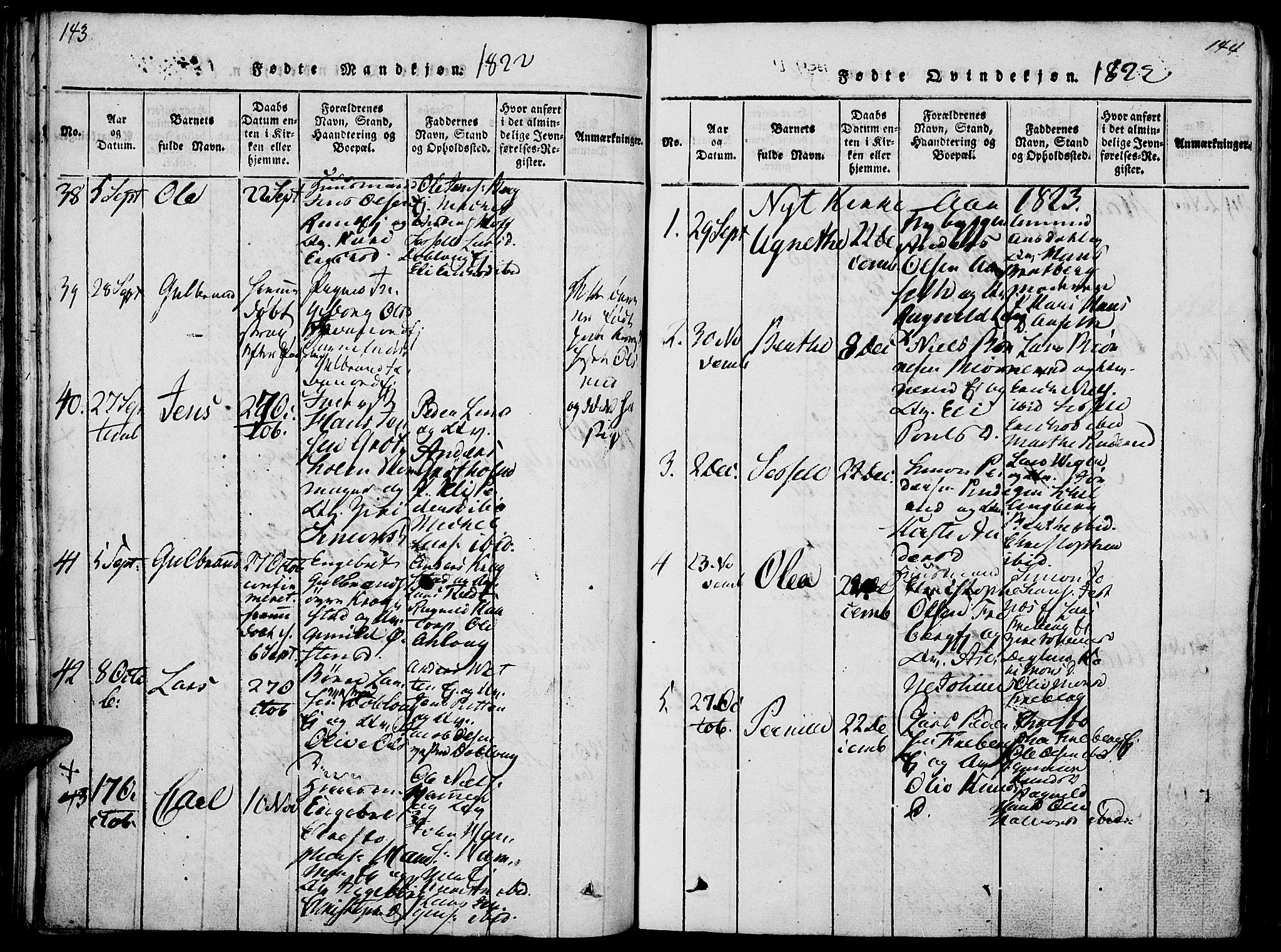 Vang prestekontor, Hedmark, AV/SAH-PREST-008/H/Ha/Haa/L0008: Parish register (official) no. 8, 1815-1826, p. 143-144