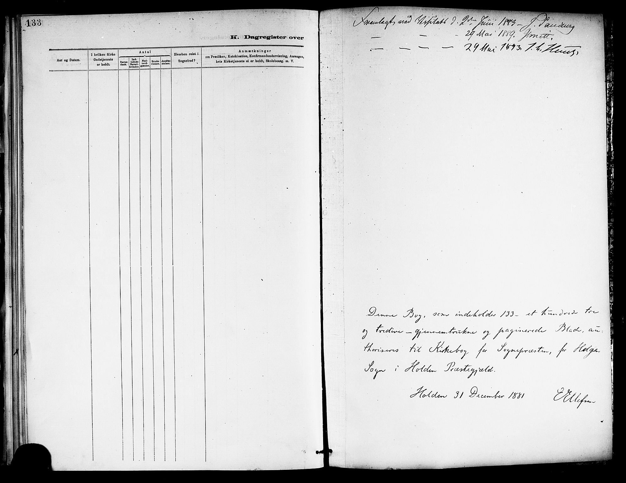 Holla kirkebøker, AV/SAKO-A-272/F/Fa/L0009: Parish register (official) no. 9, 1881-1897, p. 133