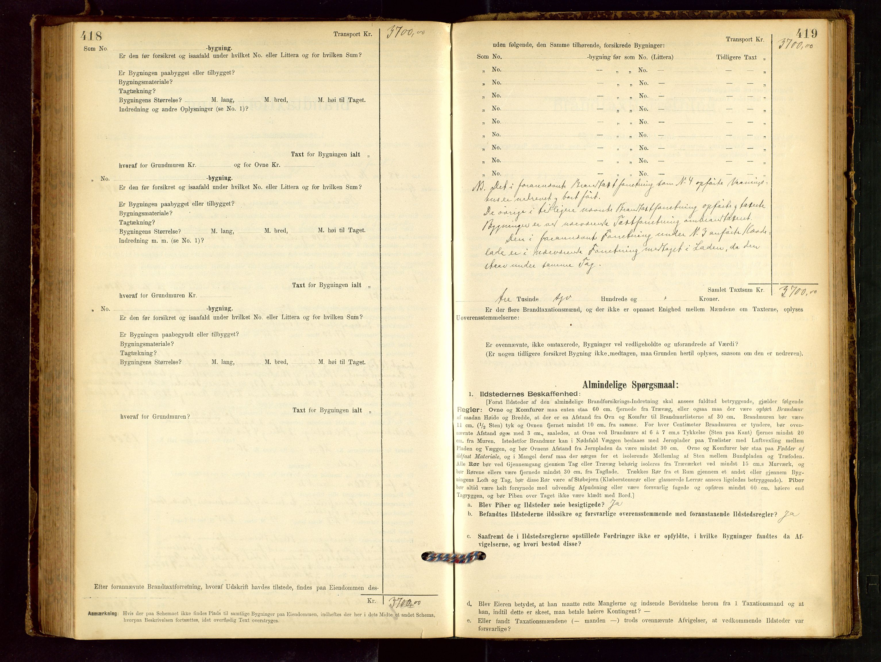 Håland lensmannskontor, SAST/A-100100/Gob/L0001: Branntakstprotokoll - skjematakst. Register i boken., 1894-1902, p. 418-419