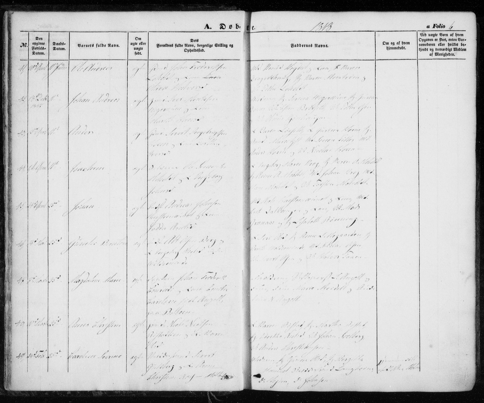 Ministerialprotokoller, klokkerbøker og fødselsregistre - Sør-Trøndelag, AV/SAT-A-1456/606/L0291: Parish register (official) no. 606A06, 1848-1856, p. 6