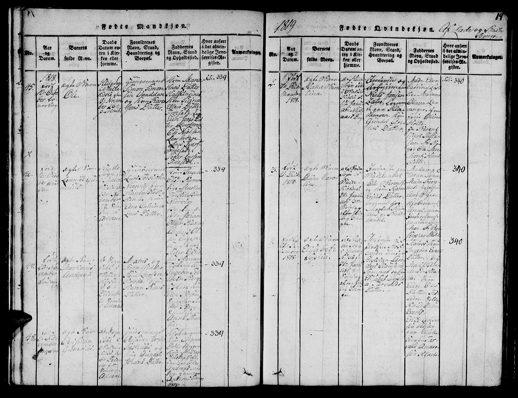 Ministerialprotokoller, klokkerbøker og fødselsregistre - Sør-Trøndelag, SAT/A-1456/606/L0307: Parish register (copy) no. 606C03, 1817-1824, p. 19