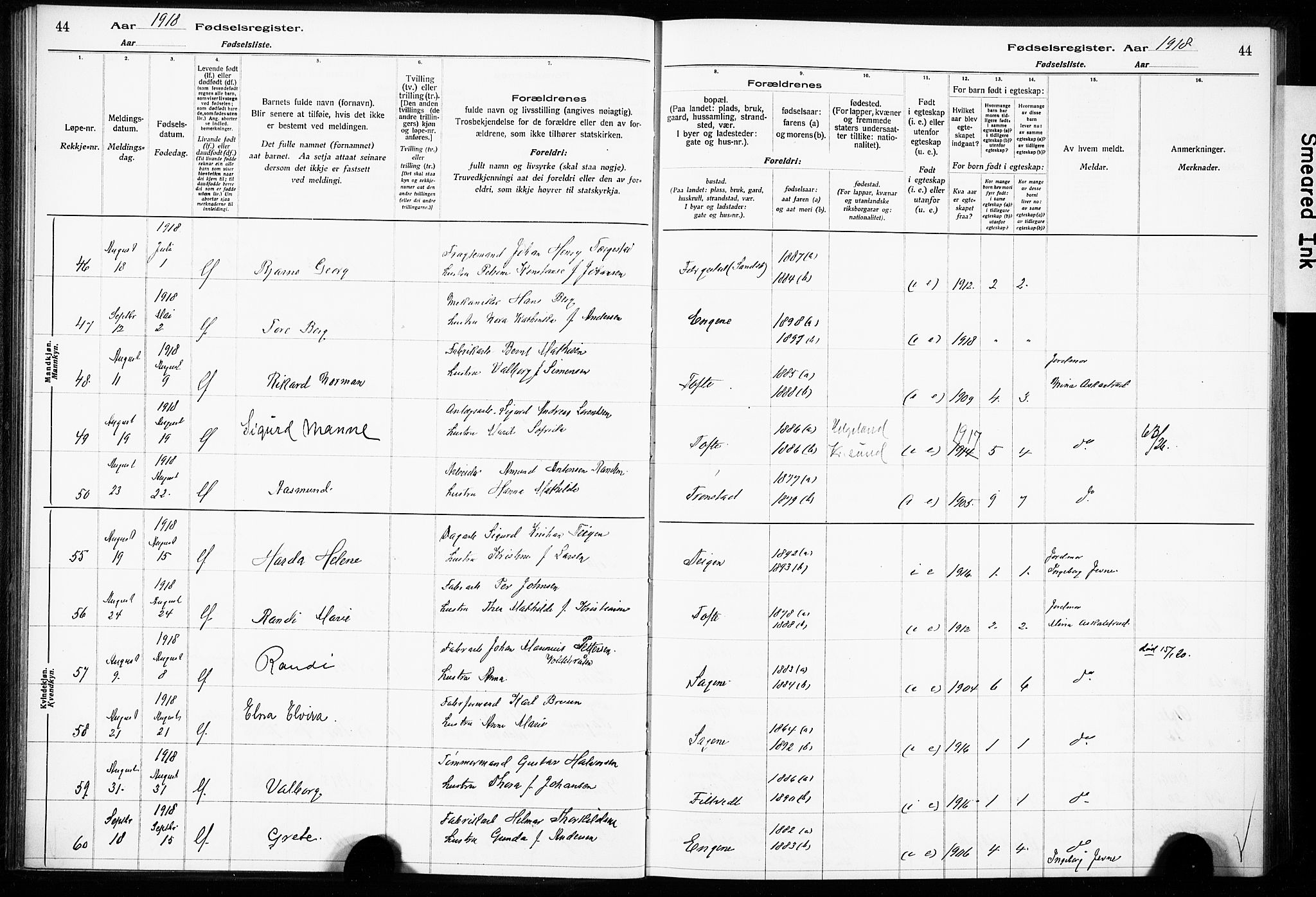 Hurum kirkebøker, SAKO/A-229/J/Ja/L0001: Birth register no. 1, 1916-1928, p. 44