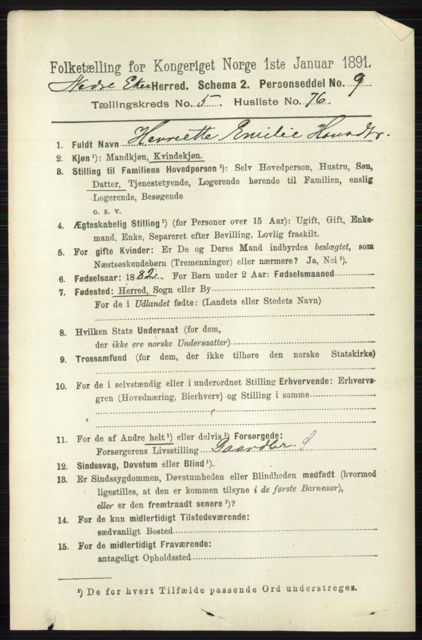 RA, 1891 census for 0625 Nedre Eiker, 1891, p. 2800