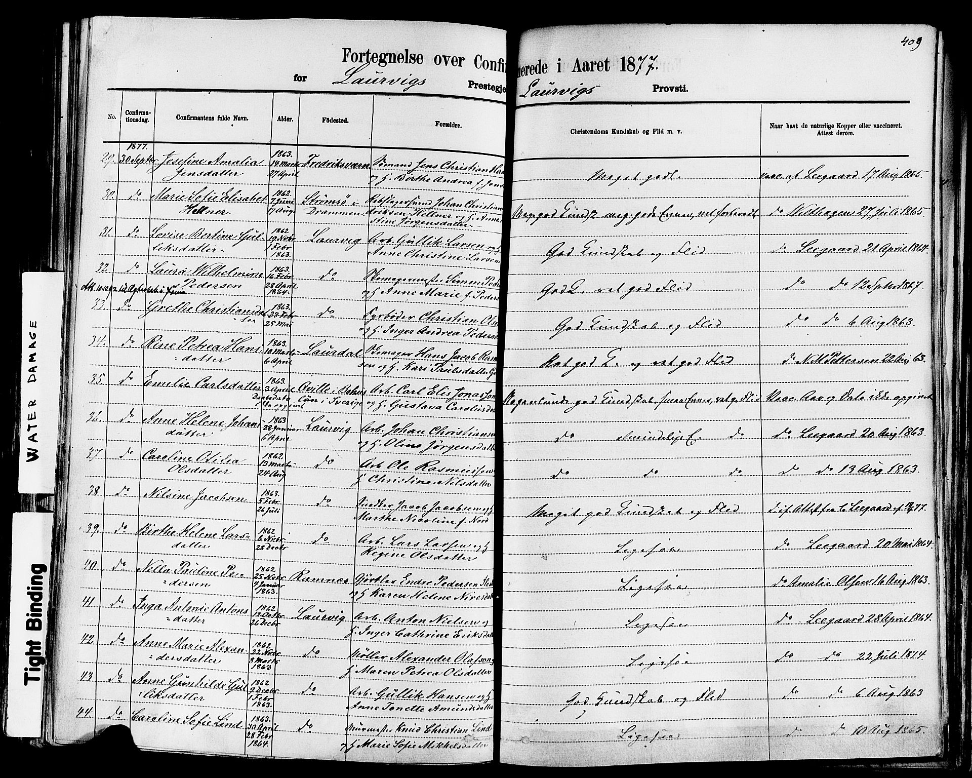 Larvik kirkebøker, AV/SAKO-A-352/F/Fa/L0006: Parish register (official) no. I 6, 1871-1883, p. 409