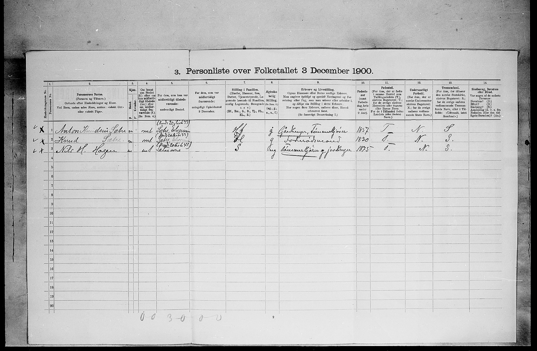 SAH, 1900 census for Elverum, 1900, p. 2789
