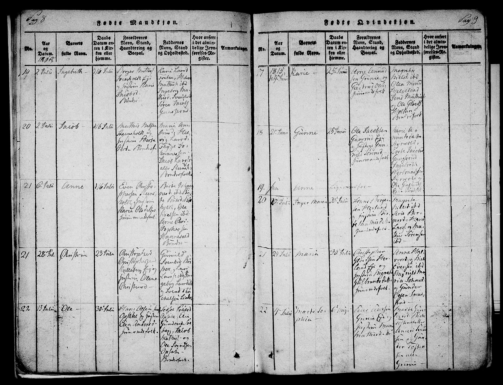 Lardal kirkebøker, SAKO/A-350/F/Fa/L0005: Parish register (official) no. I 5, 1814-1835, p. 8-9