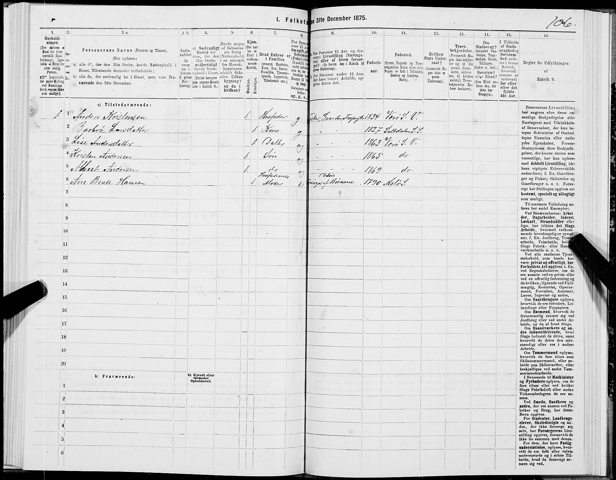 SAT, 1875 census for 1857P Værøy, 1875, p. 1106