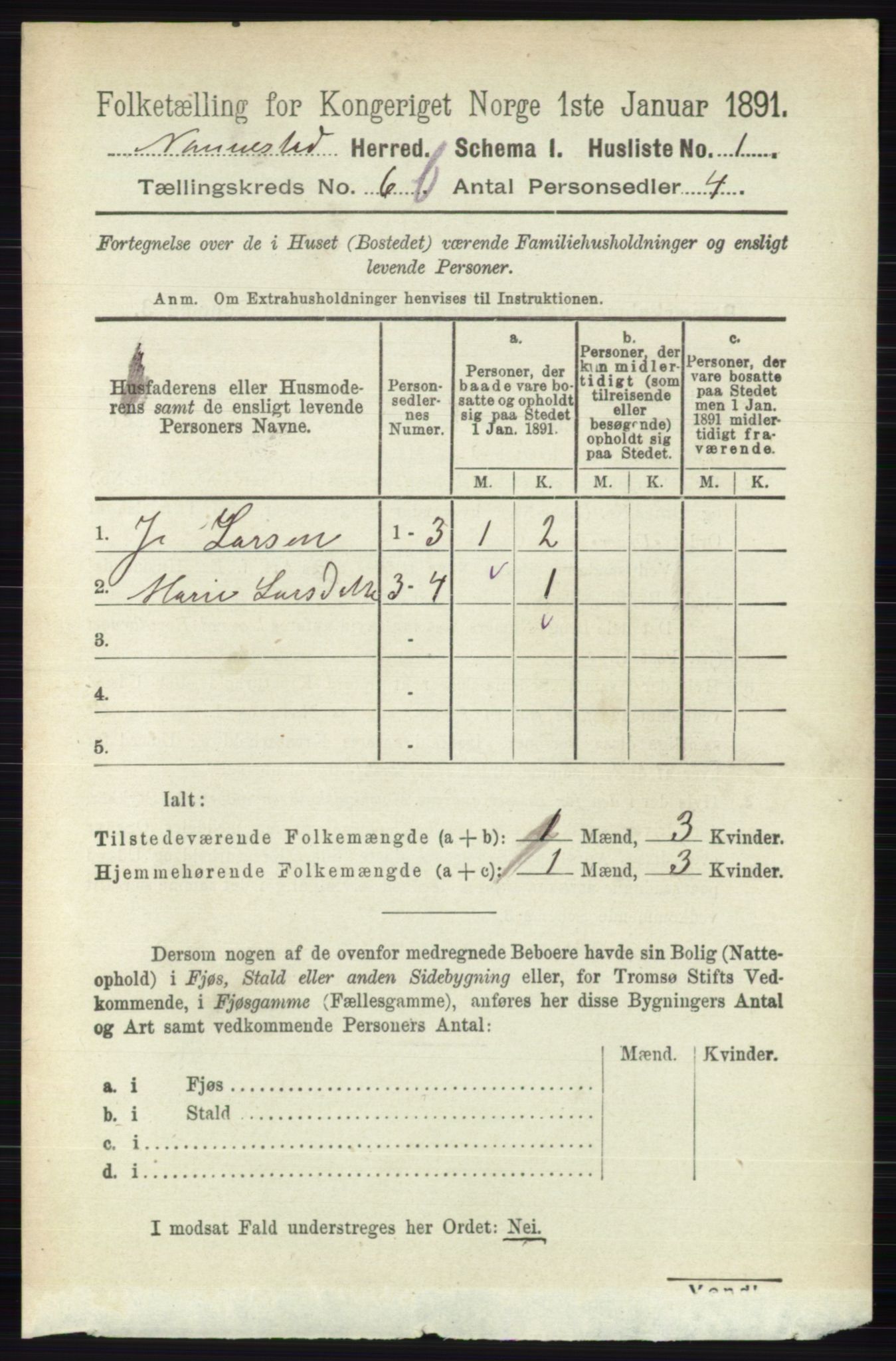 RA, 1891 census for 0238 Nannestad, 1891, p. 3368