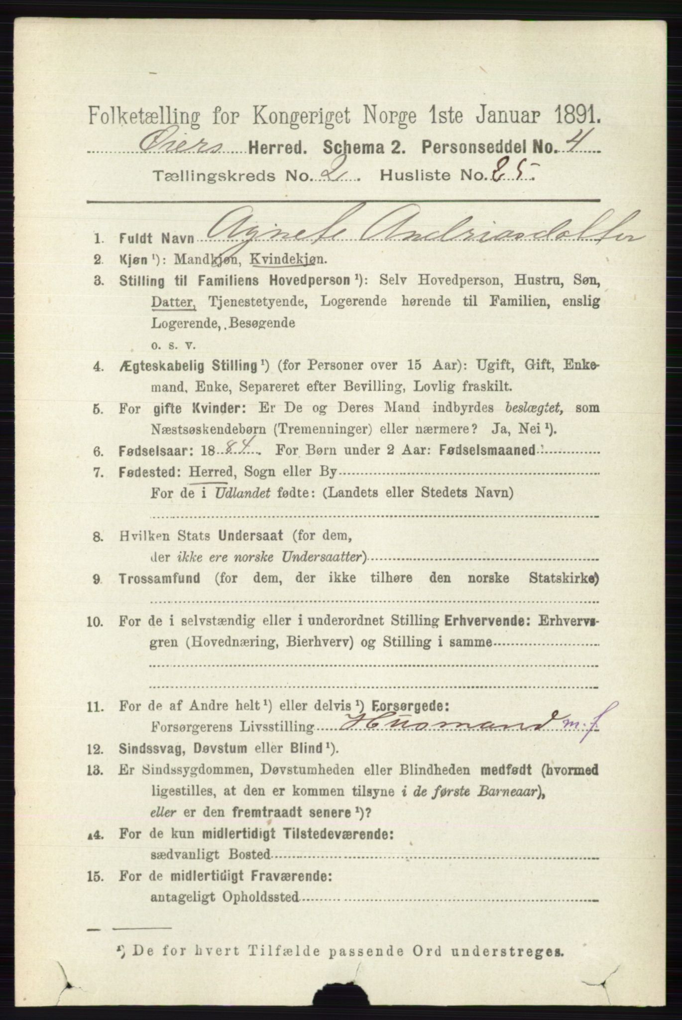 RA, 1891 census for 0521 Øyer, 1891, p. 611