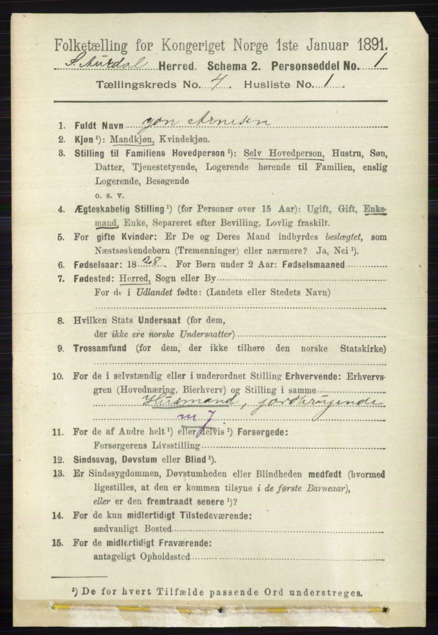 RA, 1891 census for 0540 Sør-Aurdal, 1891, p. 2399