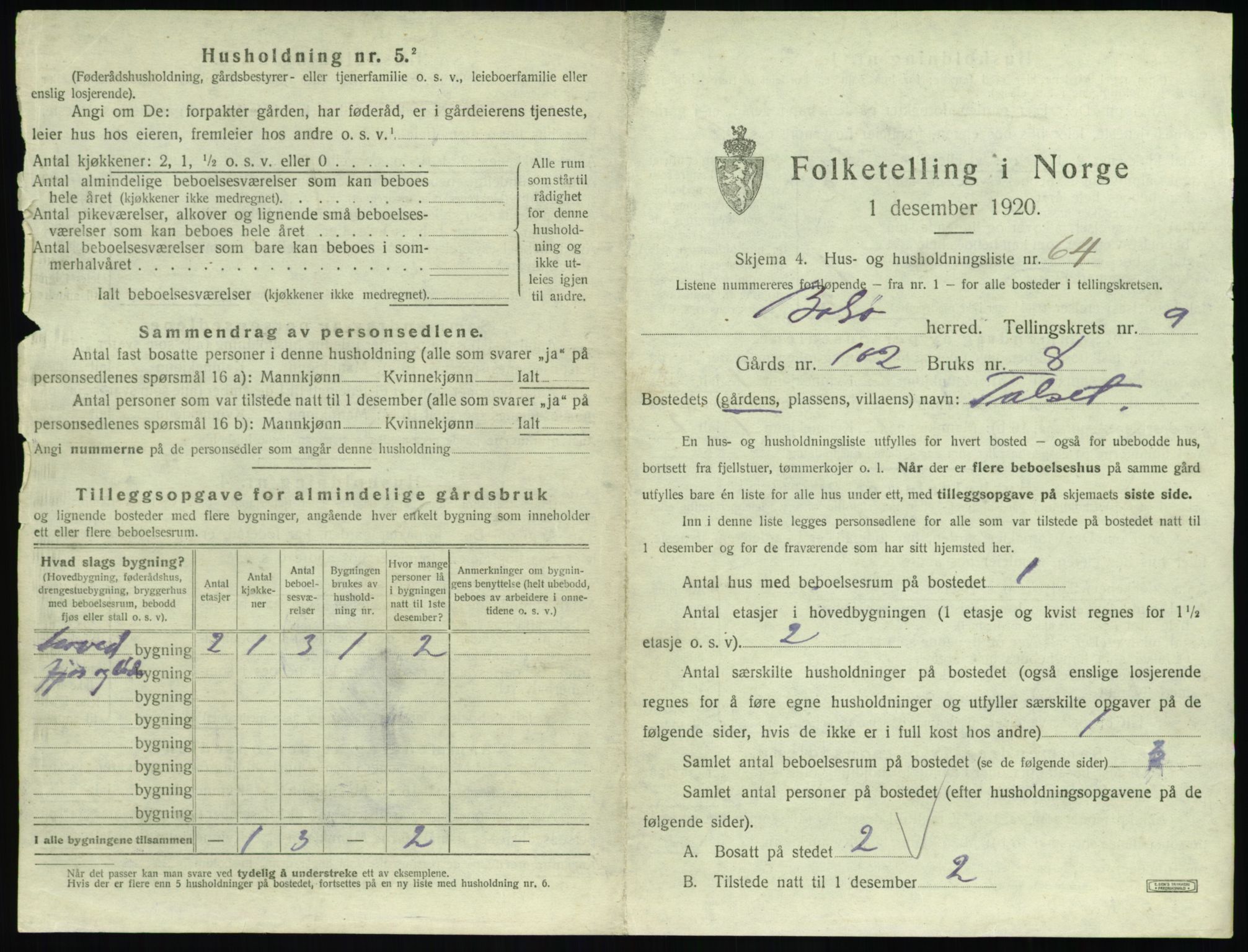 SAT, 1920 census for Bolsøy, 1920, p. 1467