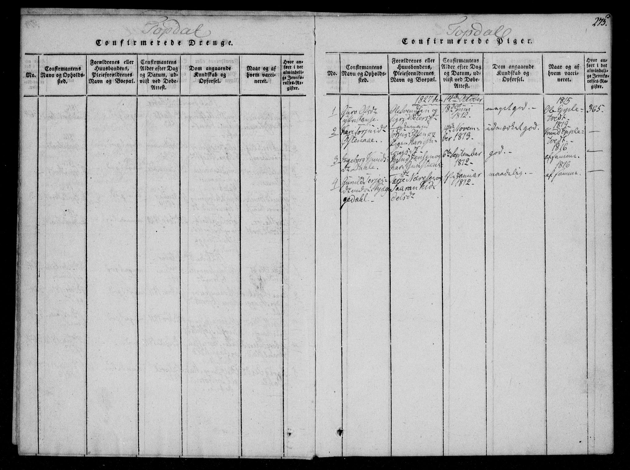 Åmli sokneprestkontor, AV/SAK-1111-0050/F/Fa/Fac/L0006: Parish register (official) no. A 6, 1816-1829, p. 275