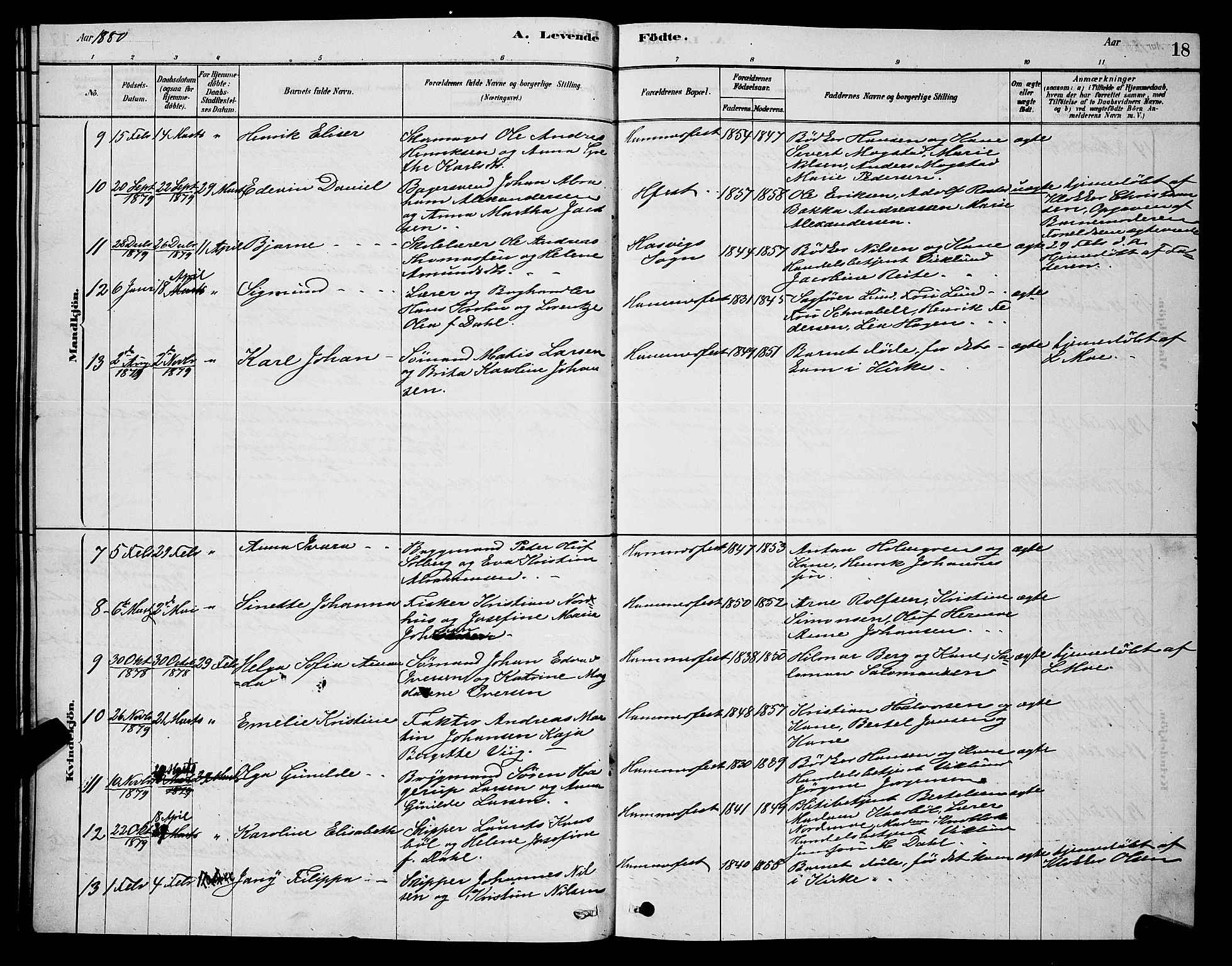 Hammerfest sokneprestkontor, AV/SATØ-S-1347/H/Hb/L0006.klokk: Parish register (copy) no. 6, 1876-1884, p. 18