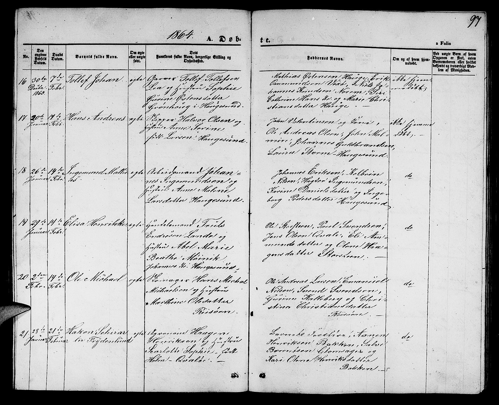 Torvastad sokneprestkontor, AV/SAST-A -101857/H/Ha/Hab/L0006: Parish register (copy) no. B 6, 1858-1867, p. 97