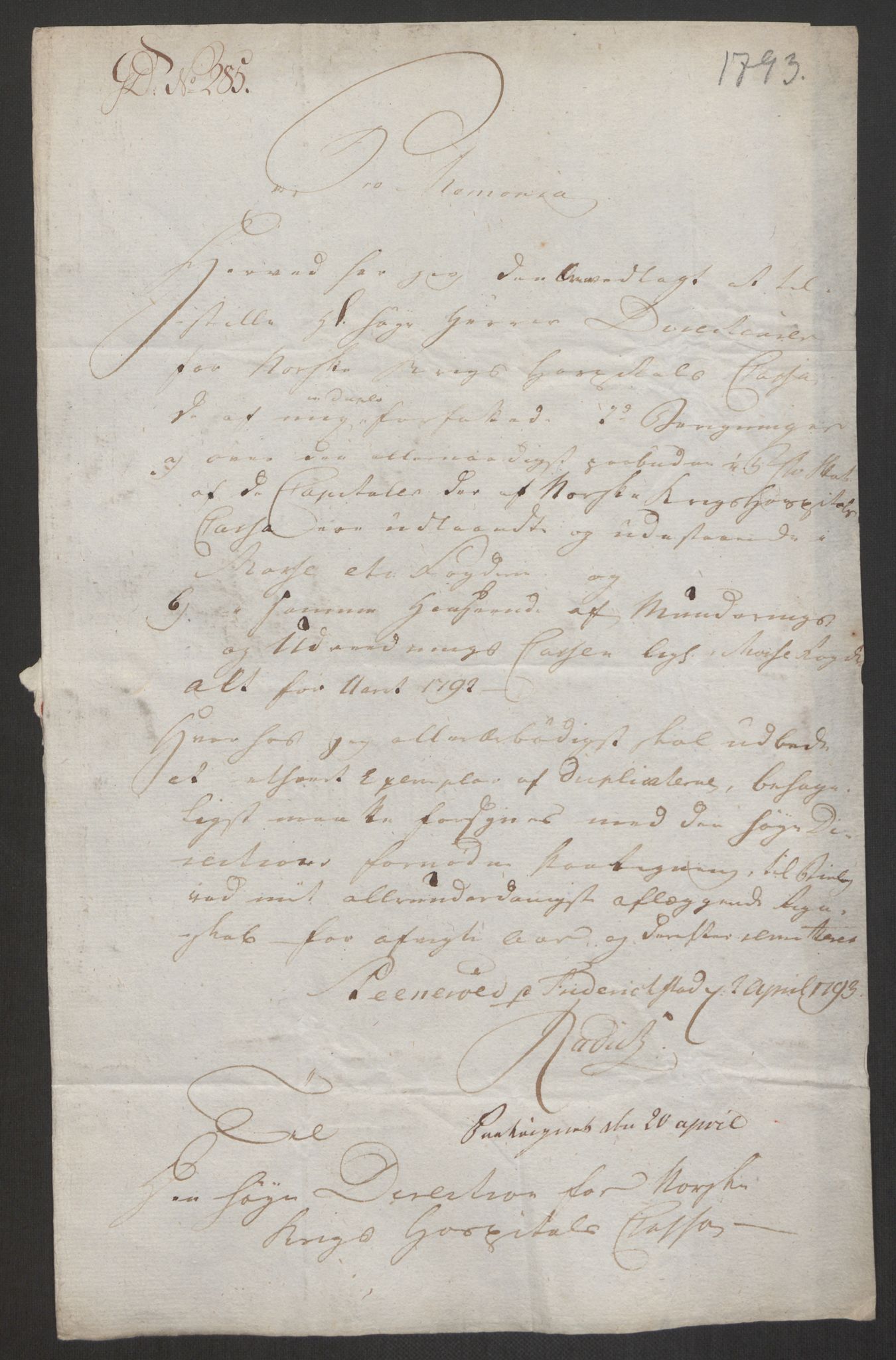 Forsvaret, Den norske kvesthuskasse/krigshospitalkasse, AV/RA-RAFA-1887/F/Fa/L0017: Innkomne brev:, 1782-1807, p. 103