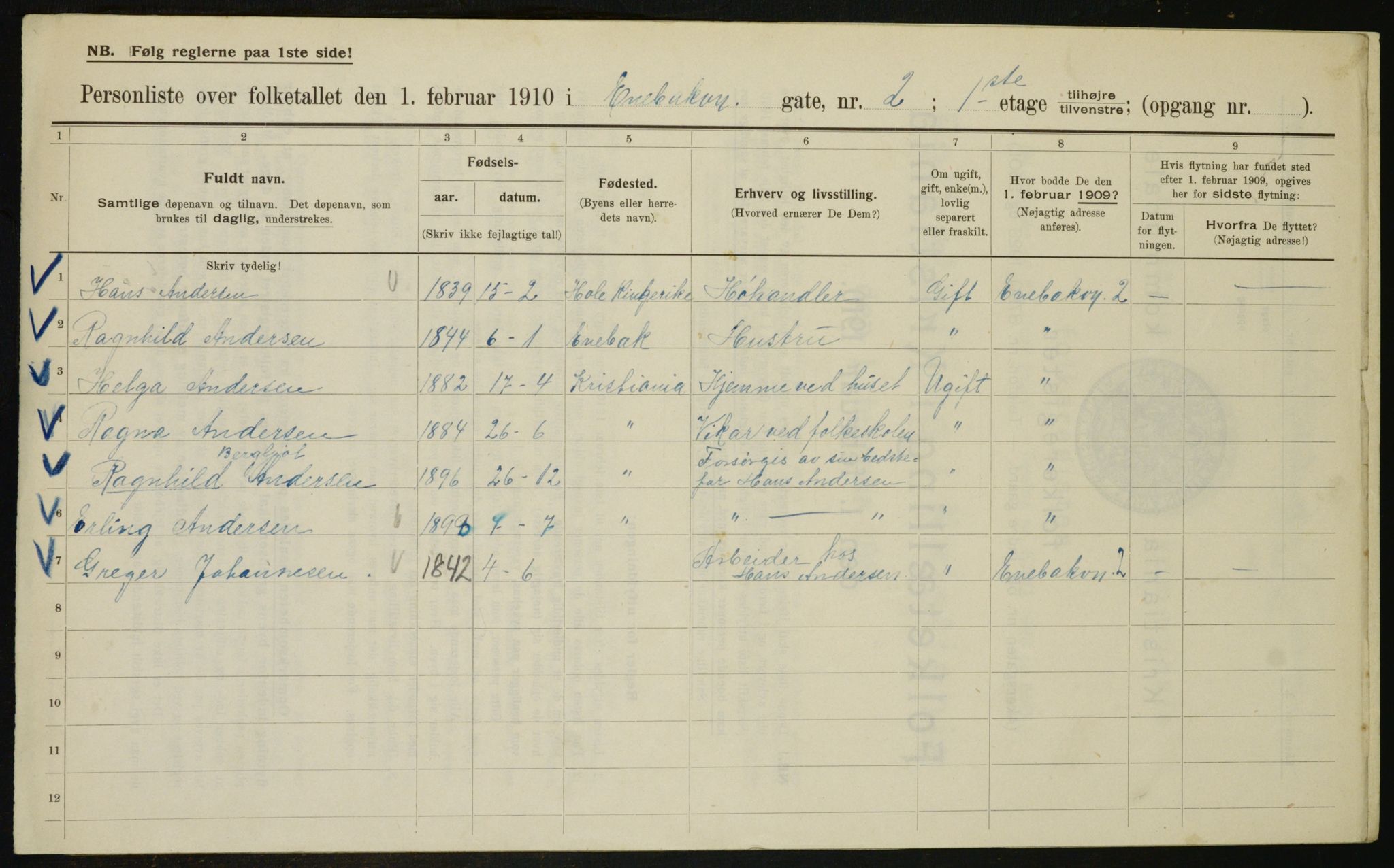 OBA, Municipal Census 1910 for Kristiania, 1910, p. 19211