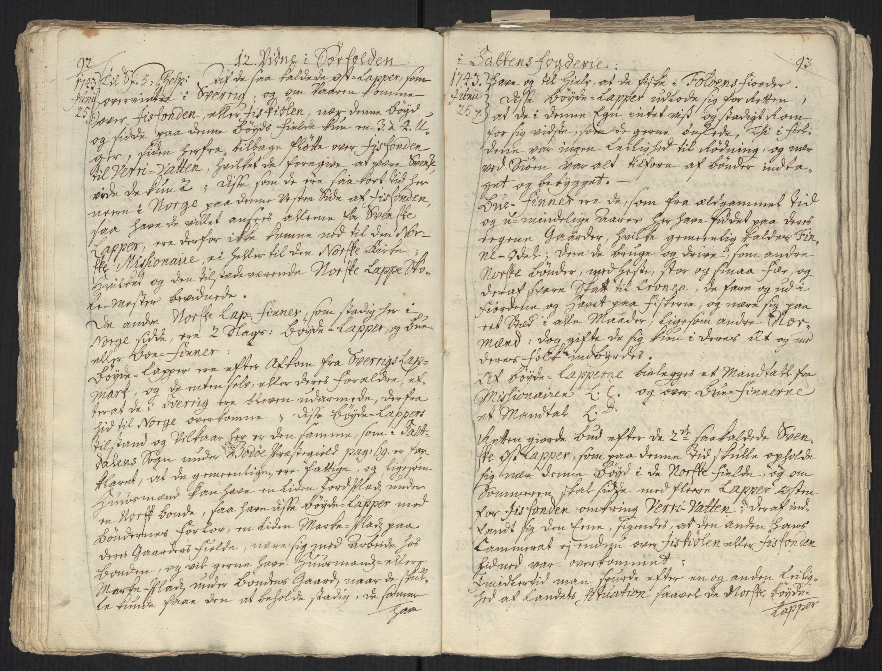 Danske Kanselli, Grensearkivet, AV/RA-EA-4062/F/L0011a/0001: Volum XXIII-XXVIa / Vol. XXIII: Major Schnitlers grenseeksaminasjonsprotokoll, 3. bind, 1743, p. 92-93