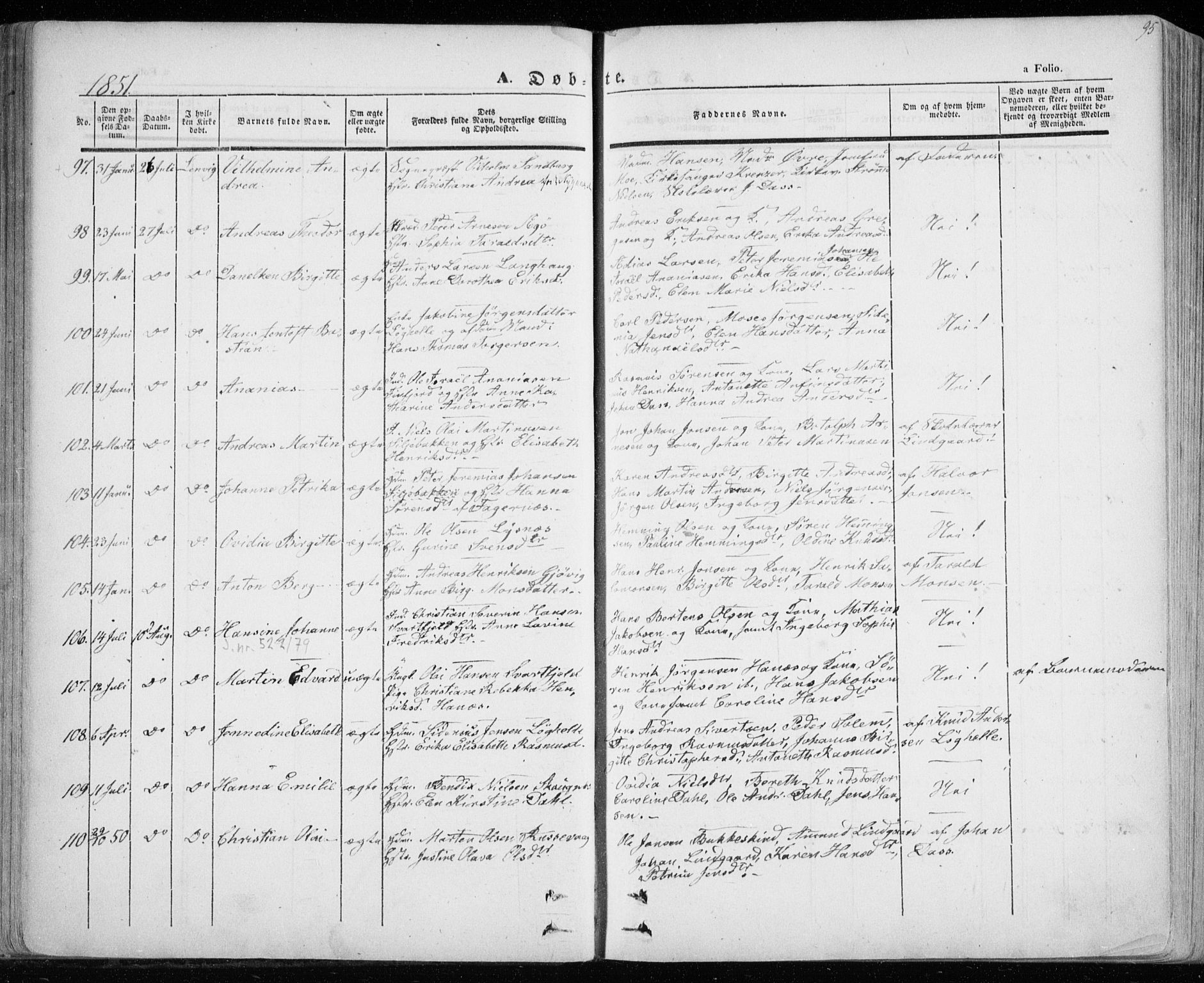 Lenvik sokneprestembete, SATØ/S-1310/H/Ha/Haa/L0006kirke: Parish register (official) no. 6, 1845-1854, p. 95