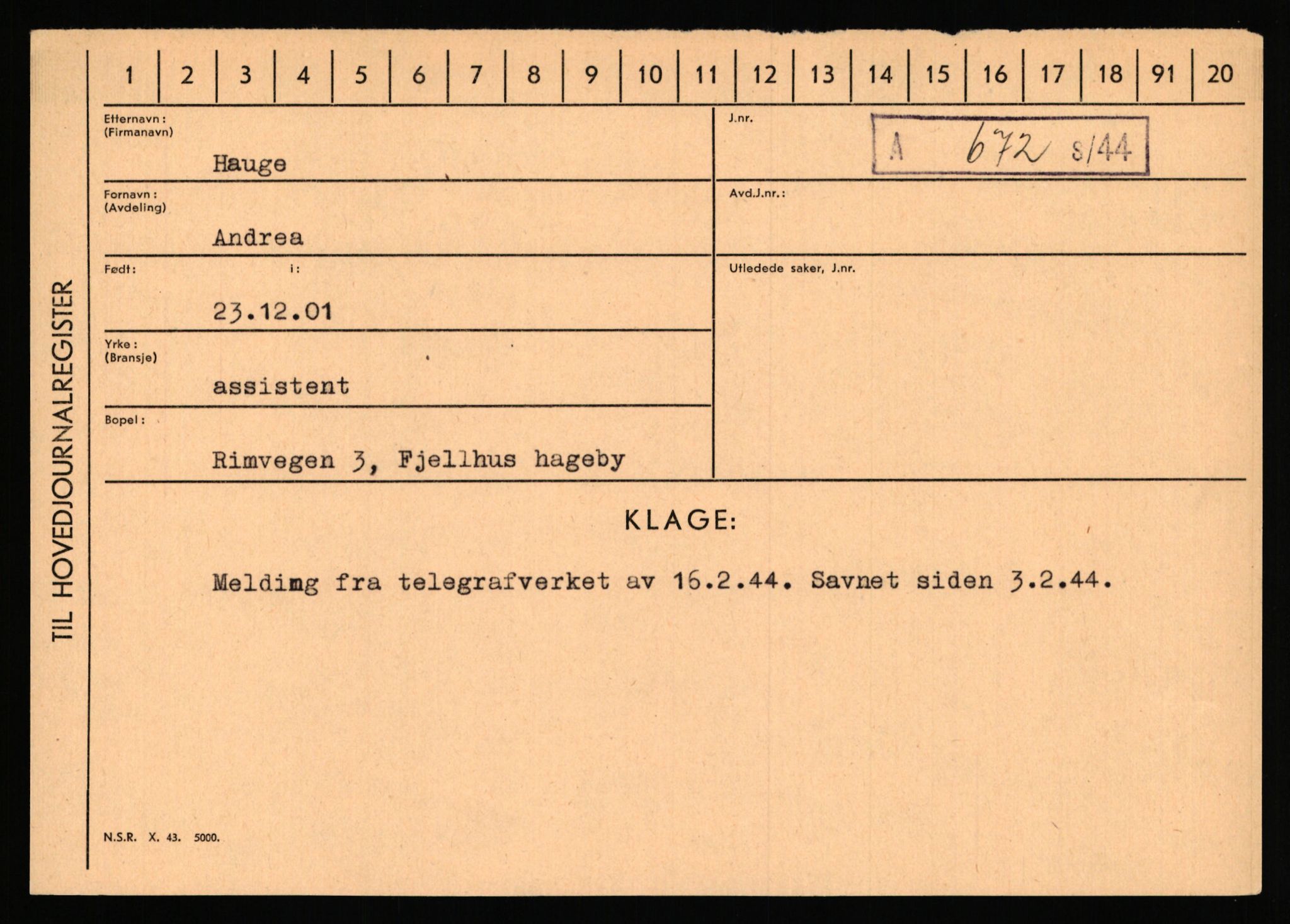 Statspolitiet - Hovedkontoret / Osloavdelingen, AV/RA-S-1329/C/Ca/L0006: Hanche - Hokstvedt, 1943-1945, p. 2233