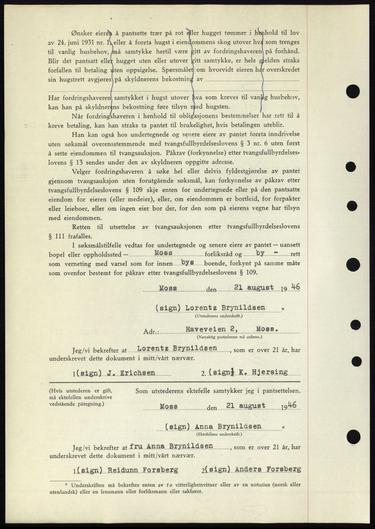 Moss sorenskriveri, AV/SAO-A-10168: Mortgage book no. B15, 1946-1946, Diary no: : 2023/1946